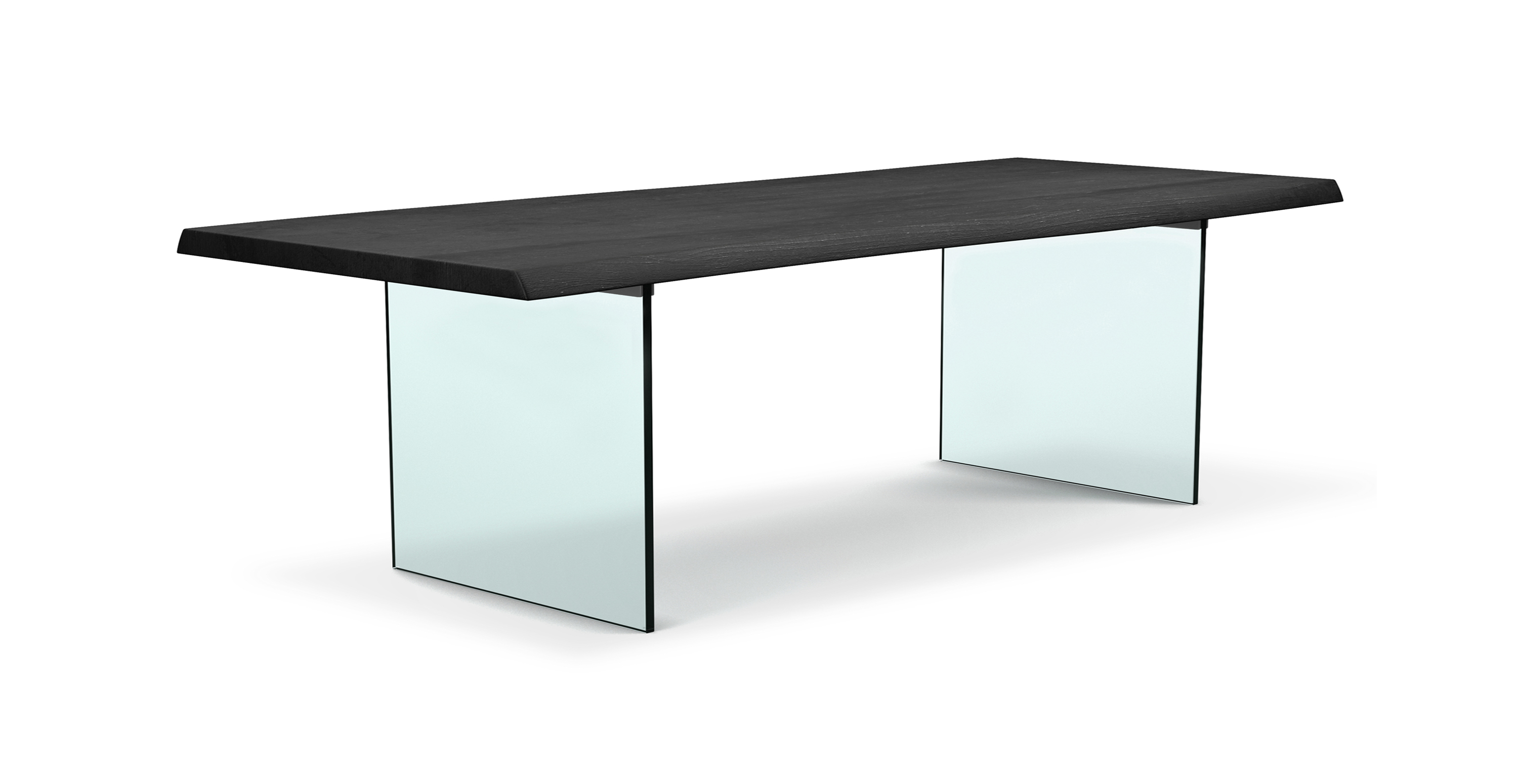 Flatbush Clear Glass Base Modern Dining Table -  Wood Top And Clear Glass Base Ebonized 116"