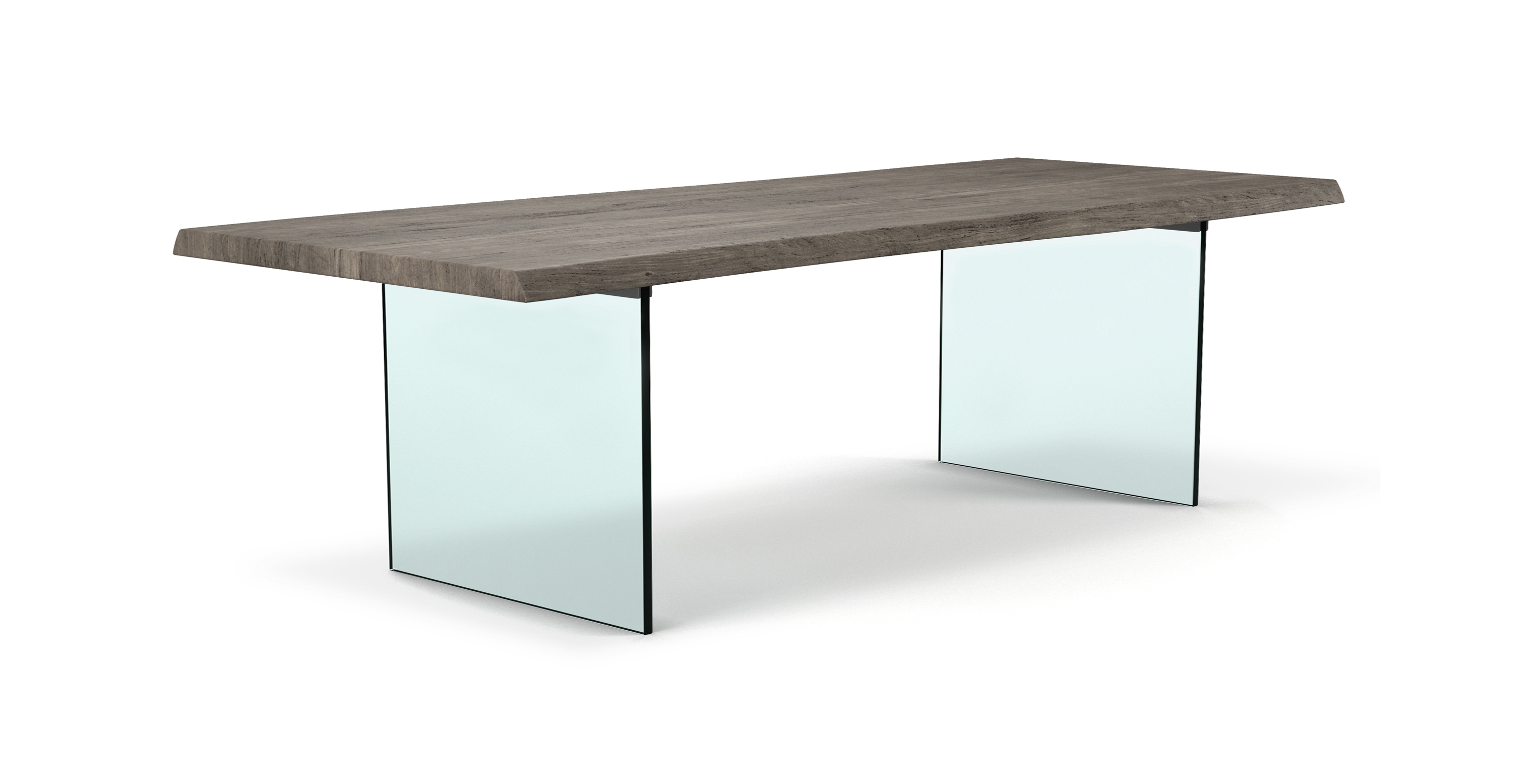 Flatbush Clear Glass Base Modern Dining Table -  Wood Top And Clear Glass Base Sandblasted Grey 116"