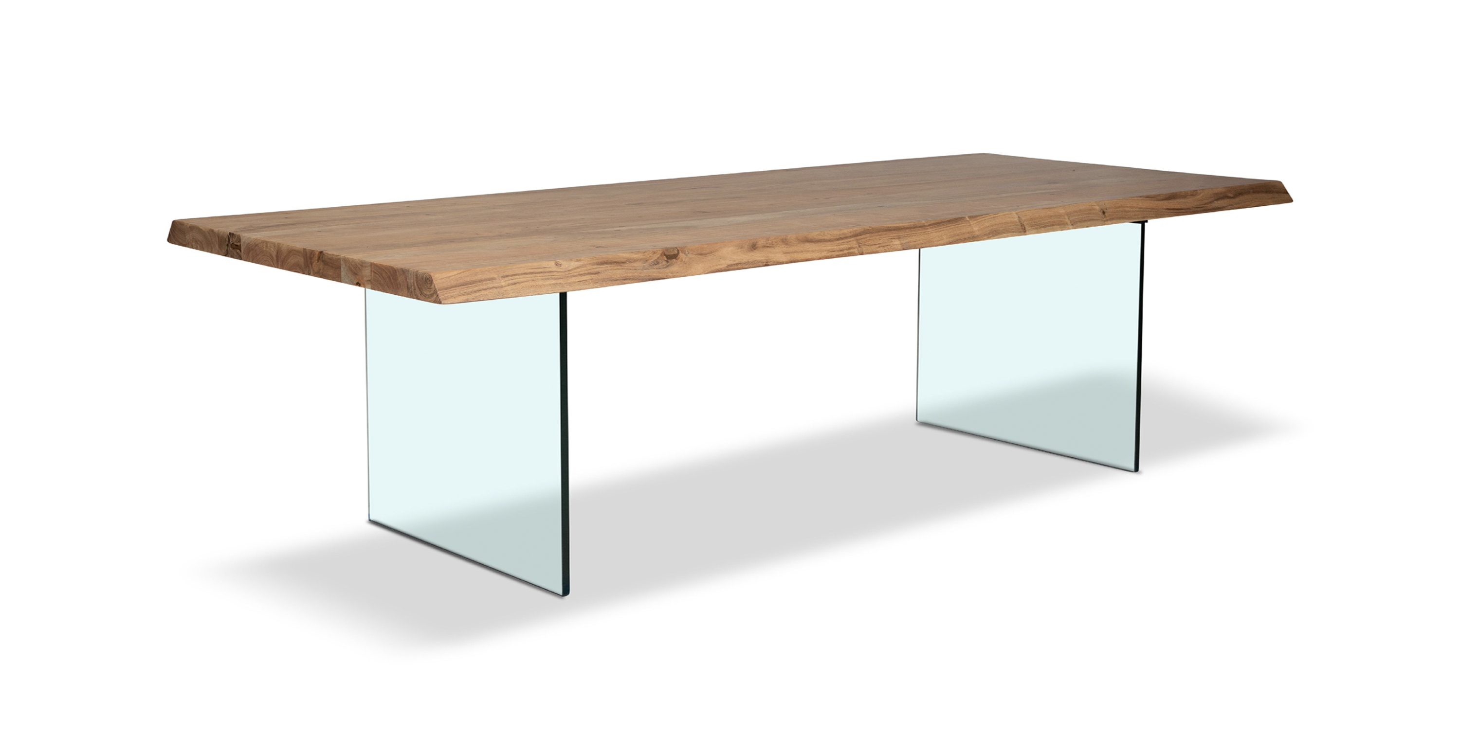 Flatbush Clear Glass Base Modern Dining Table -  Wood Top And Clear Glass Base Teak 116"