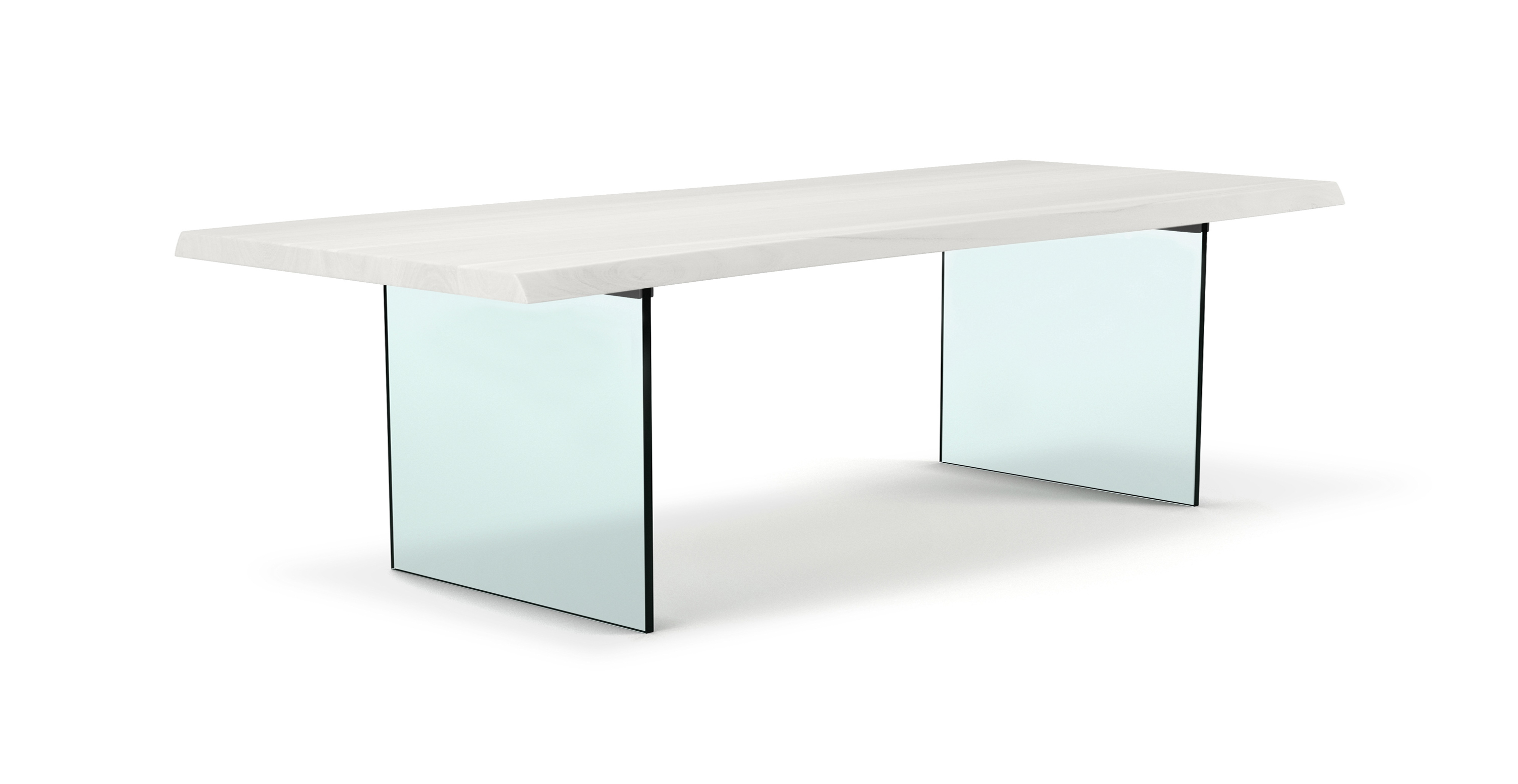 Flatbush Clear Glass Base Modern Dining Table -  Wood Top And Clear Glass Base White Wash 116"