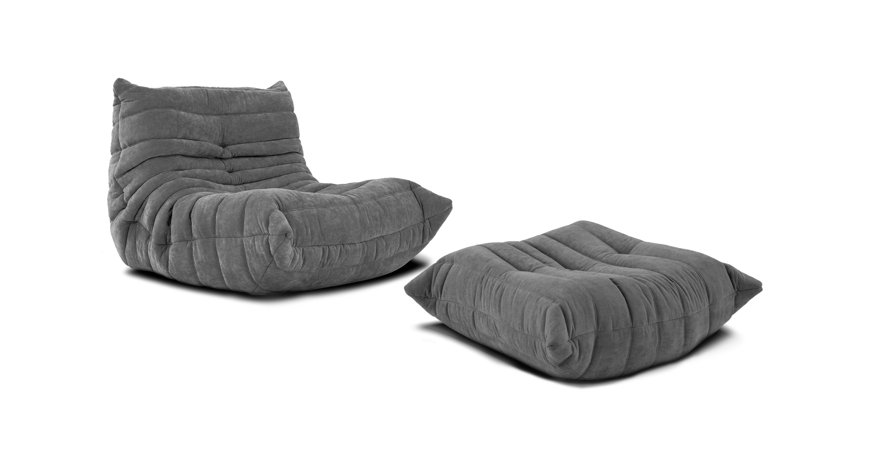Michel Ducaroy Modular Fabric Lounge Chair & Ottoman | Configuration A - Chenille Charcoal Gray