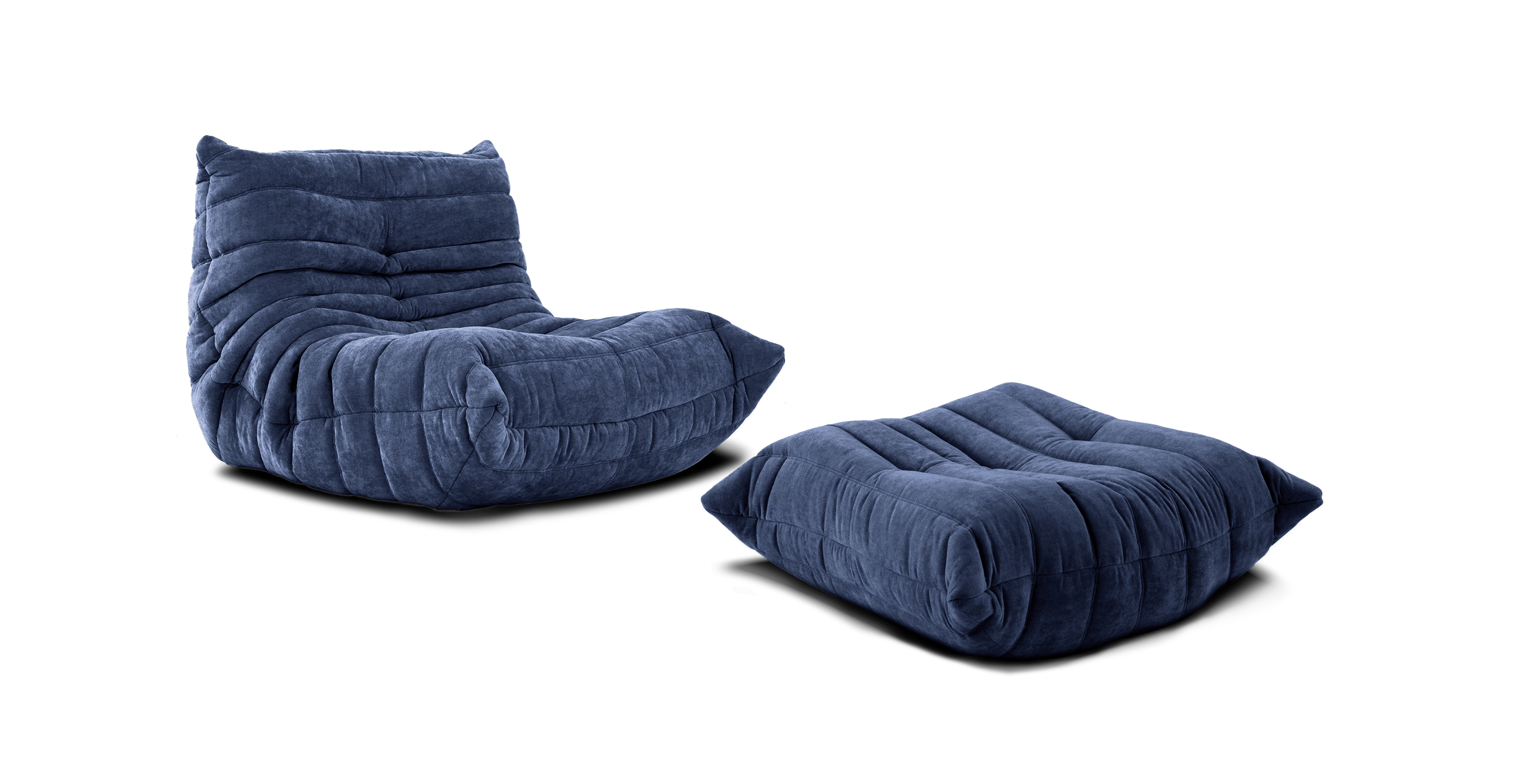 Michel Ducaroy Modular Fabric Lounge Chair & Ottoman | Configuration A -  Chenille Blue