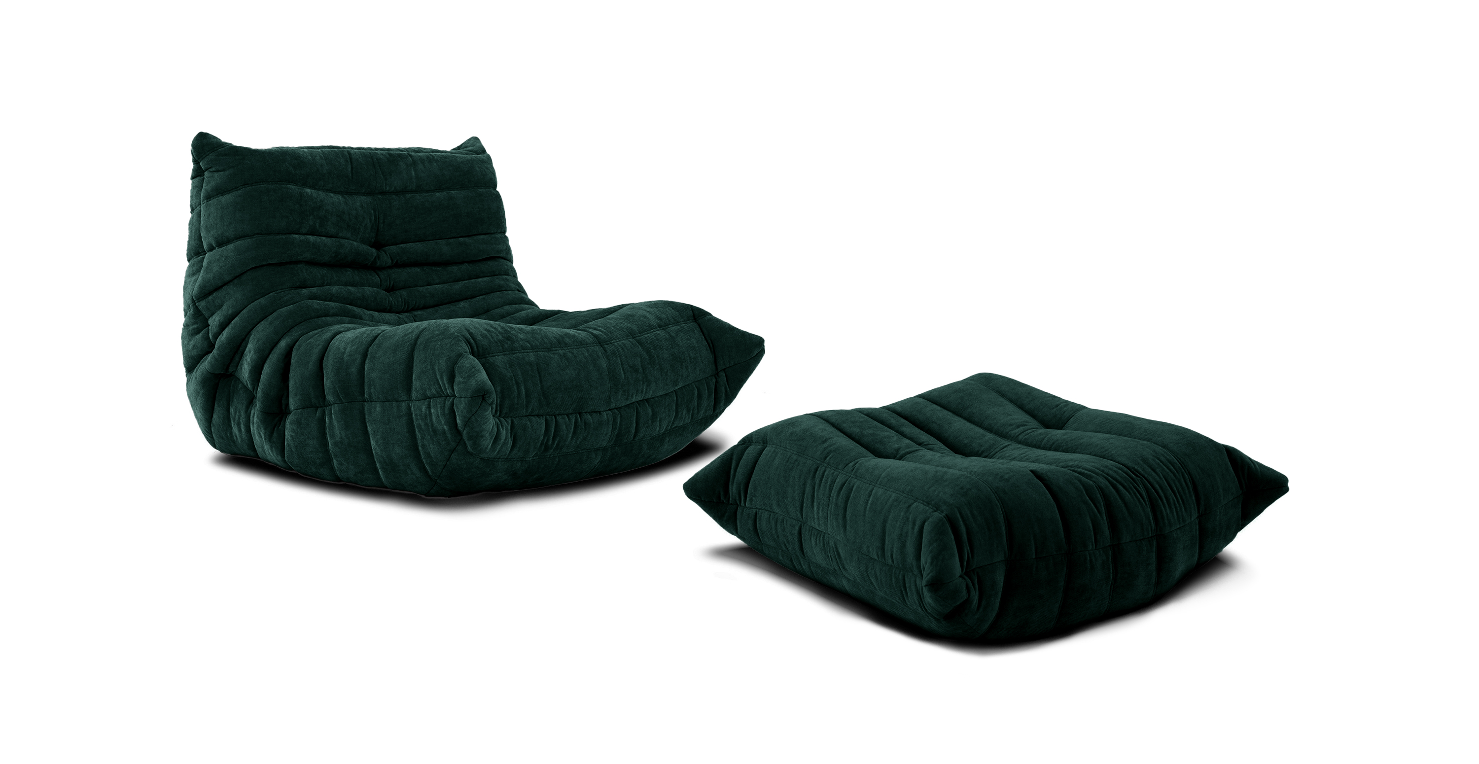 Michel Ducaroy Modular Fabric Lounge Chair & Ottoman | Configuration A -  Chenille Green