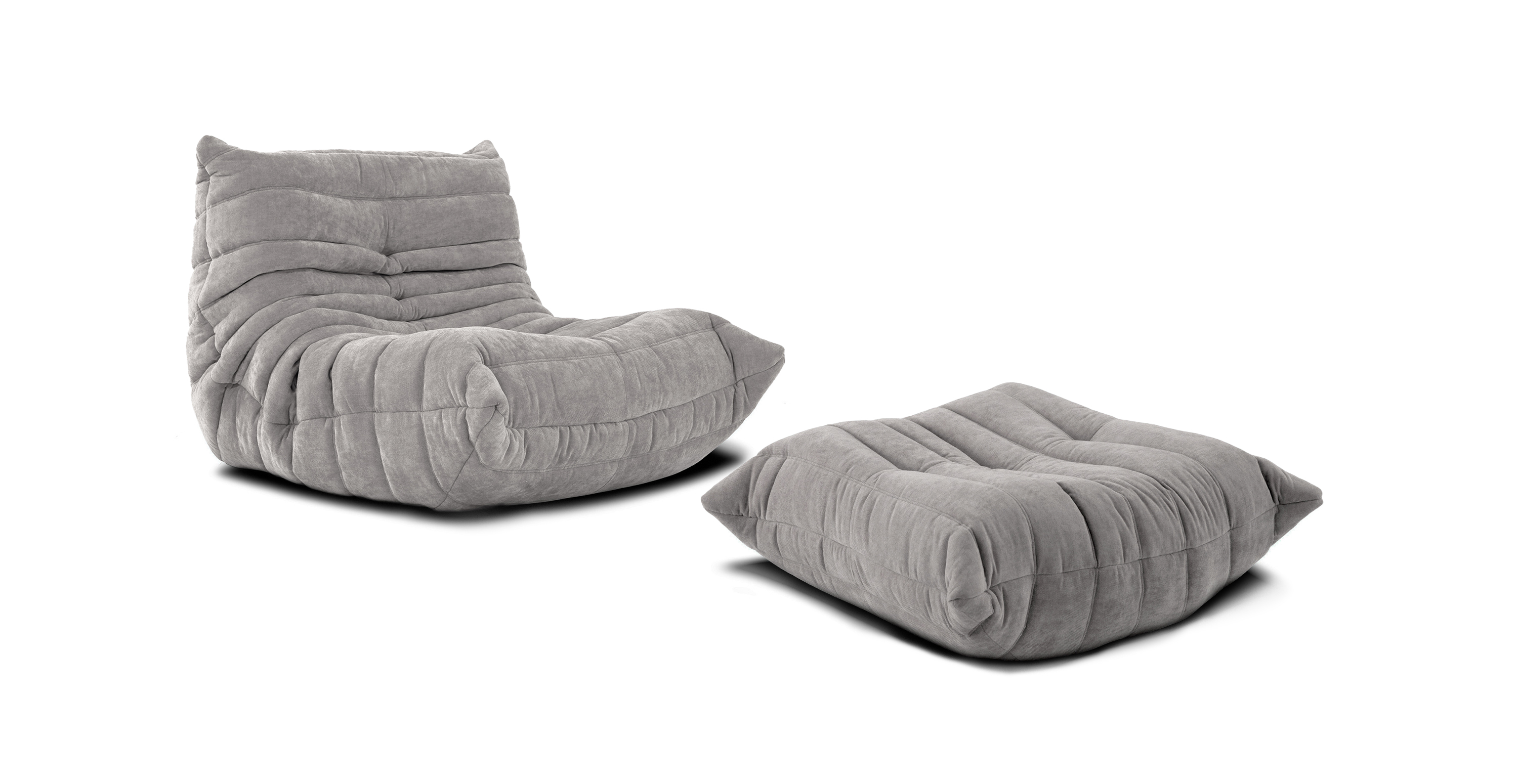 Michel Ducaroy Modular Fabric Lounge Chair & Ottoman | Configuration A - Chenille Light Grey