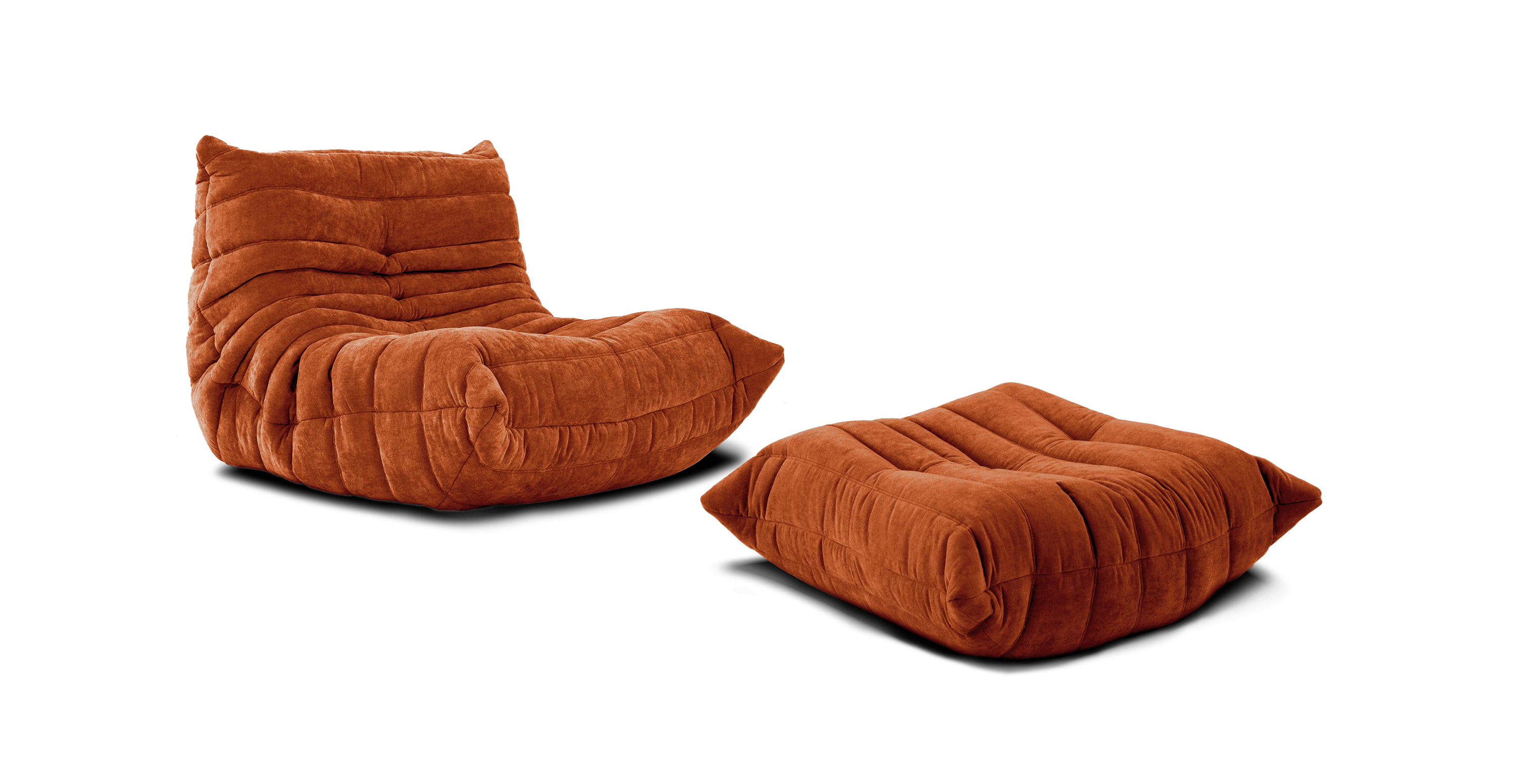 Michel Ducaroy Modular Fabric Lounge Chair & Ottoman | Configuration A - Chenille Orange