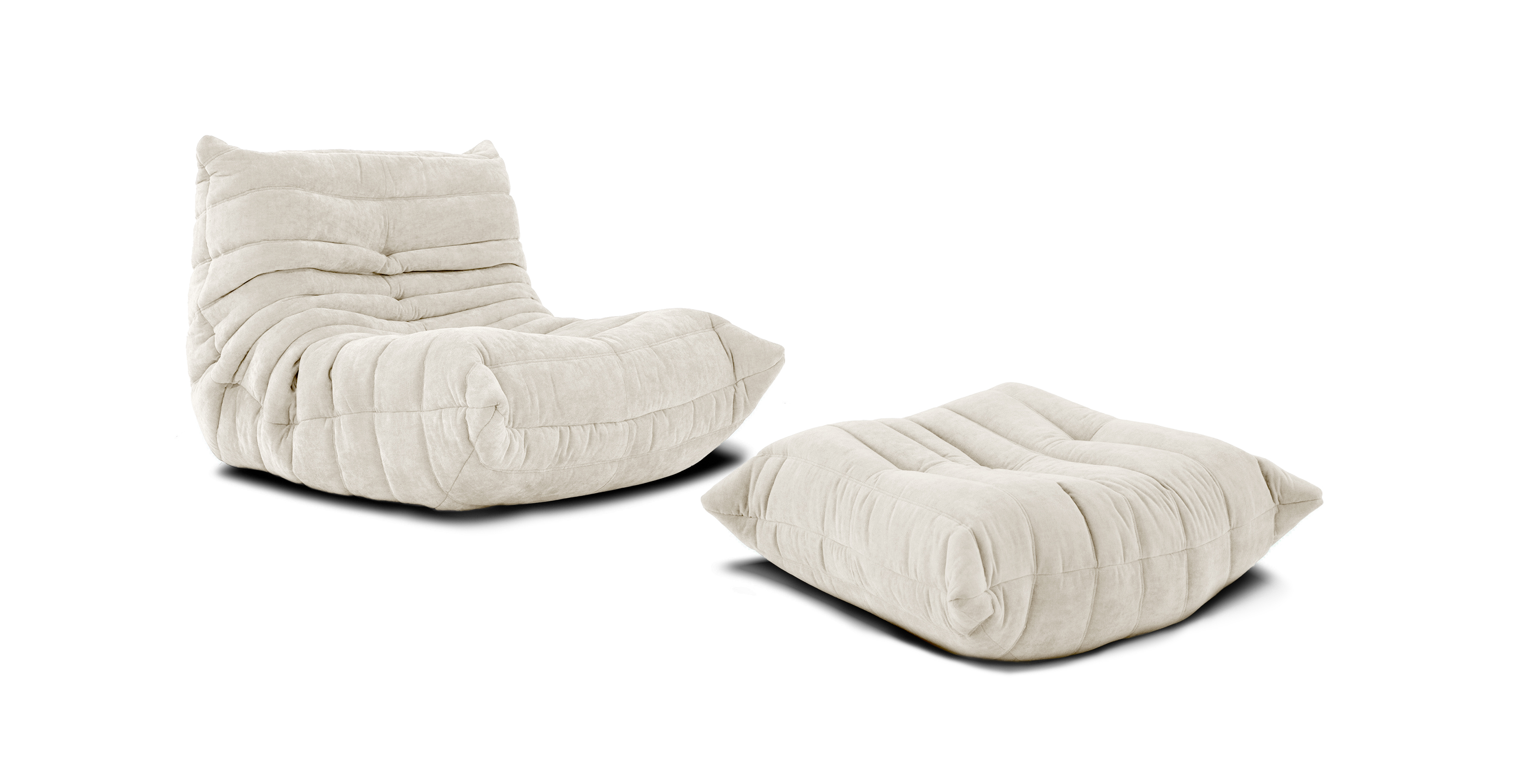 Michel Ducaroy Modular Fabric Lounge Chair & Ottoman | Configuration A -  Chenille Beige