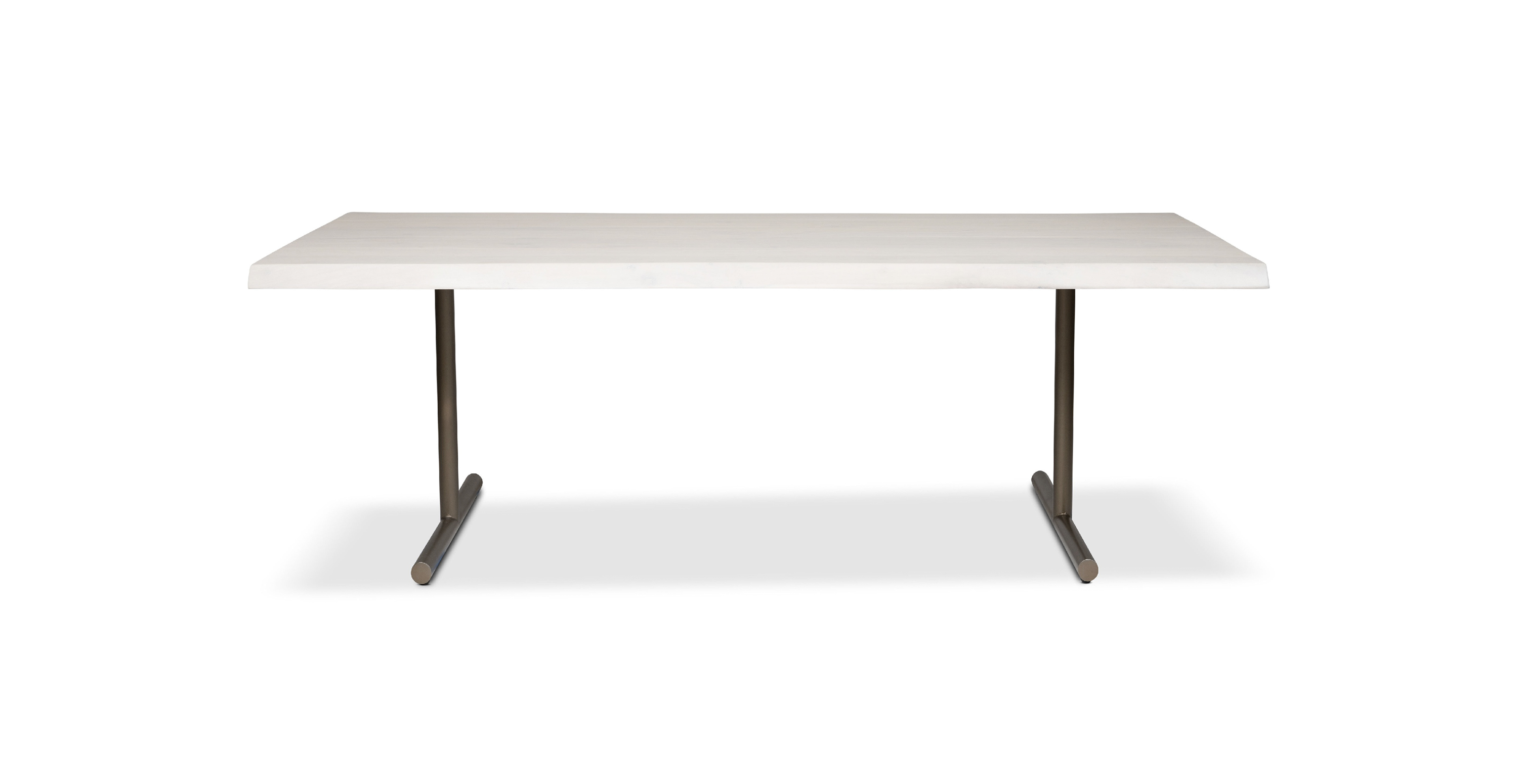 Orchard Brass  Aluminum T Base Wooden Dining Table -  Wood Top And Aluminum Base White Wash 79"