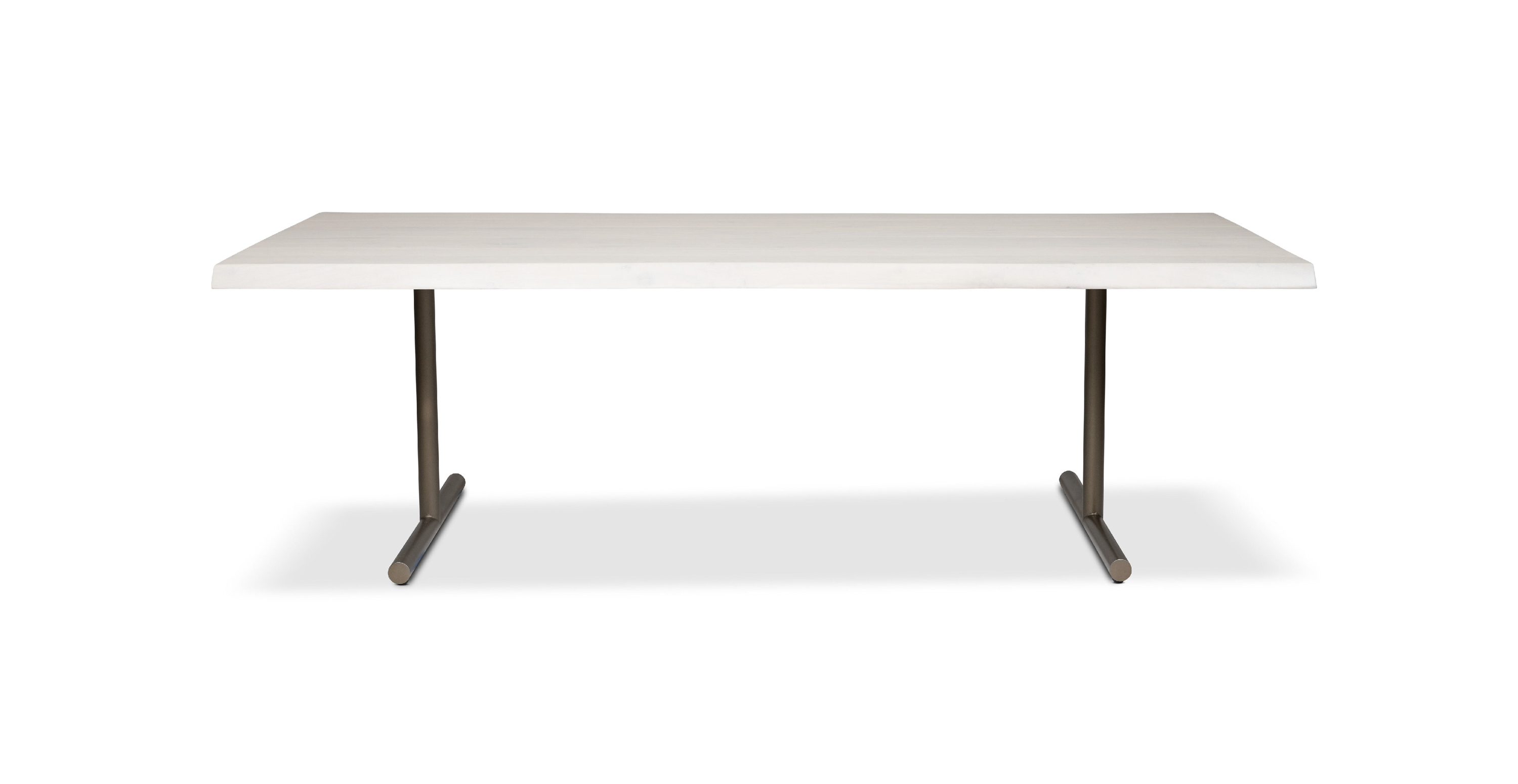 Orchard Brass  Aluminum T Base Wooden Dining Table -  Wood Top And Aluminum Base White Wash 92"