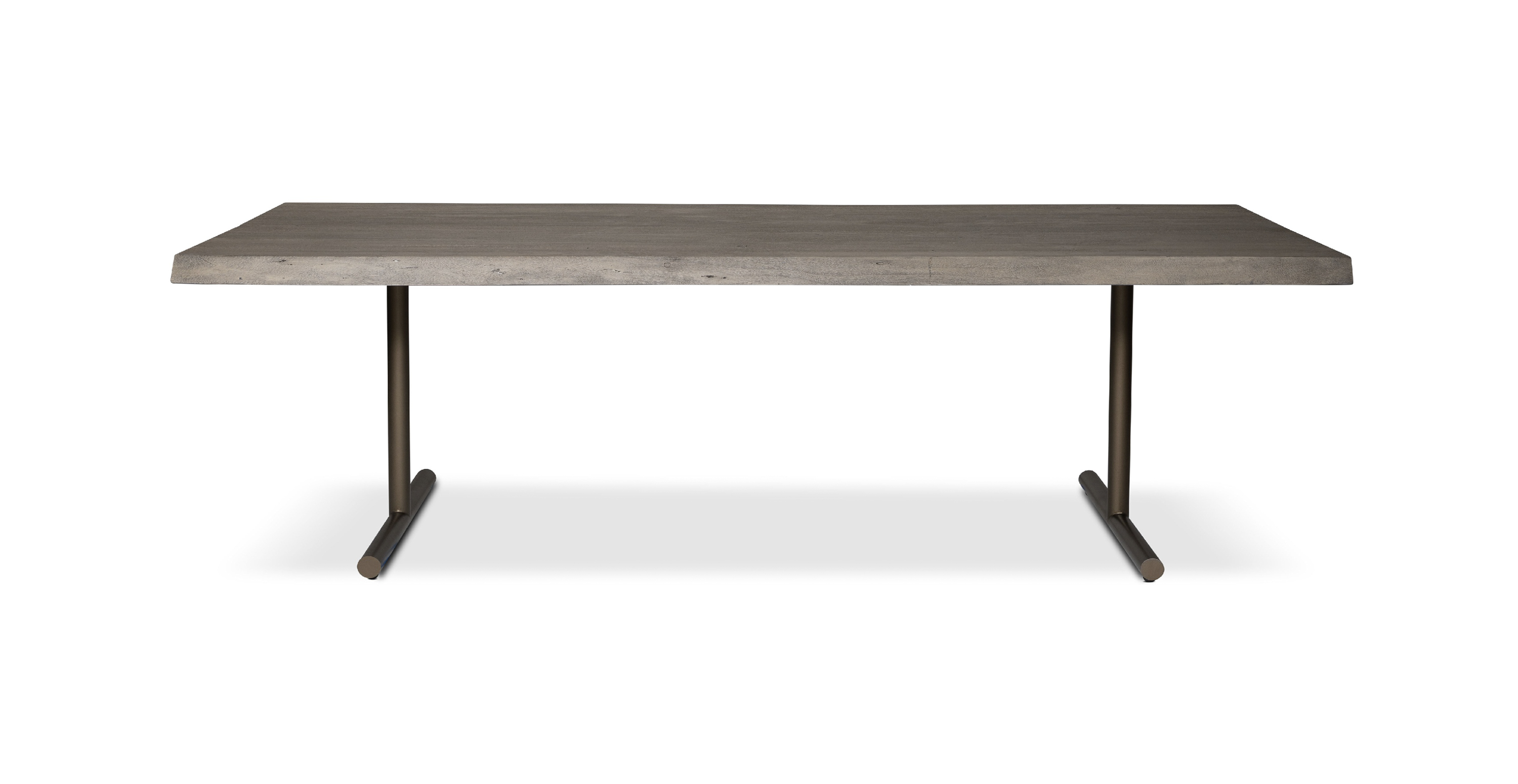 Orchard Brass  Aluminum T Base Wooden Dining Table -  Wood Top And Aluminum Base Sandblasted Grey 116"