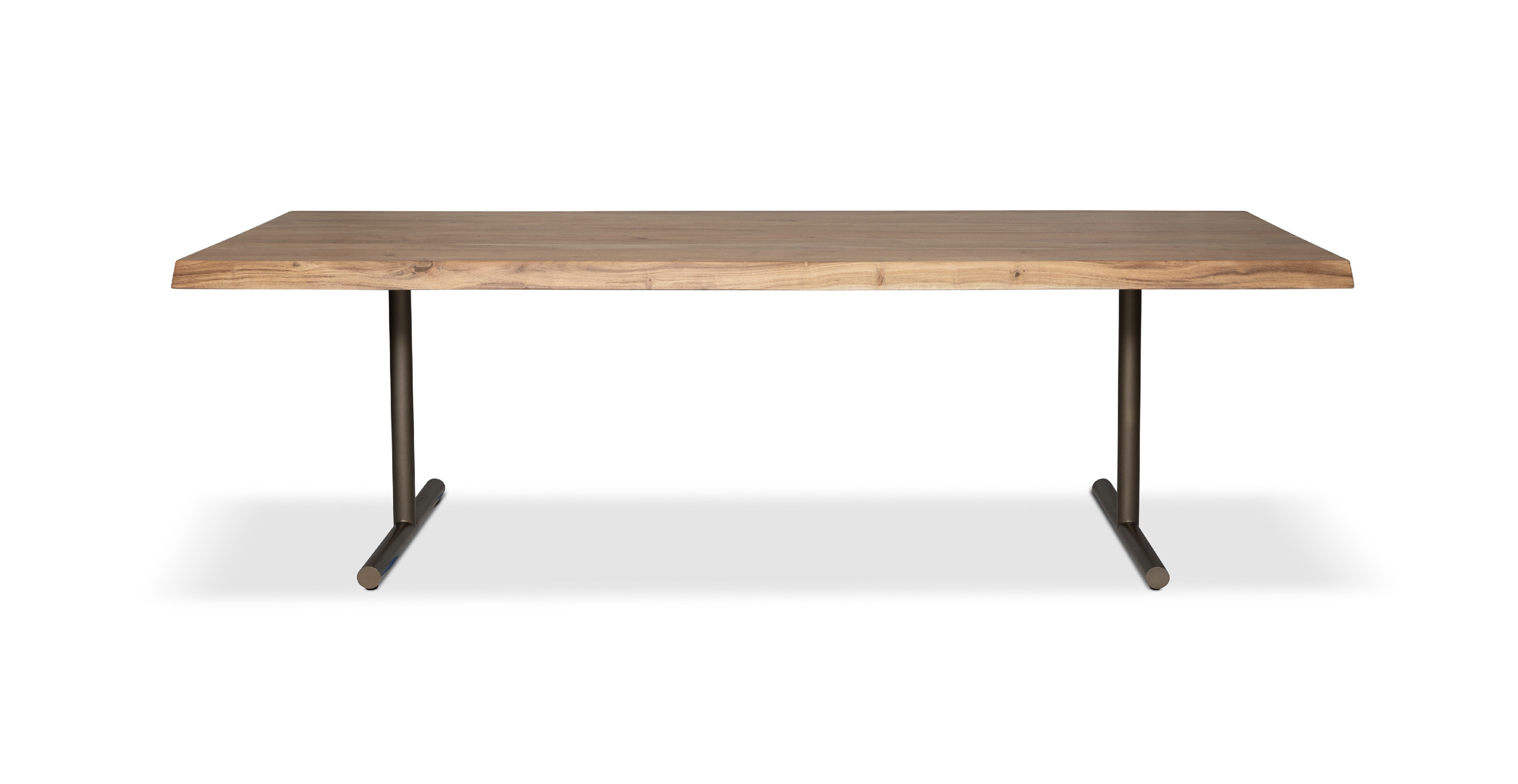 Orchard Brass  Aluminum T Base Wooden Dining Table -  Wood Top And Aluminum Base Teak 116"