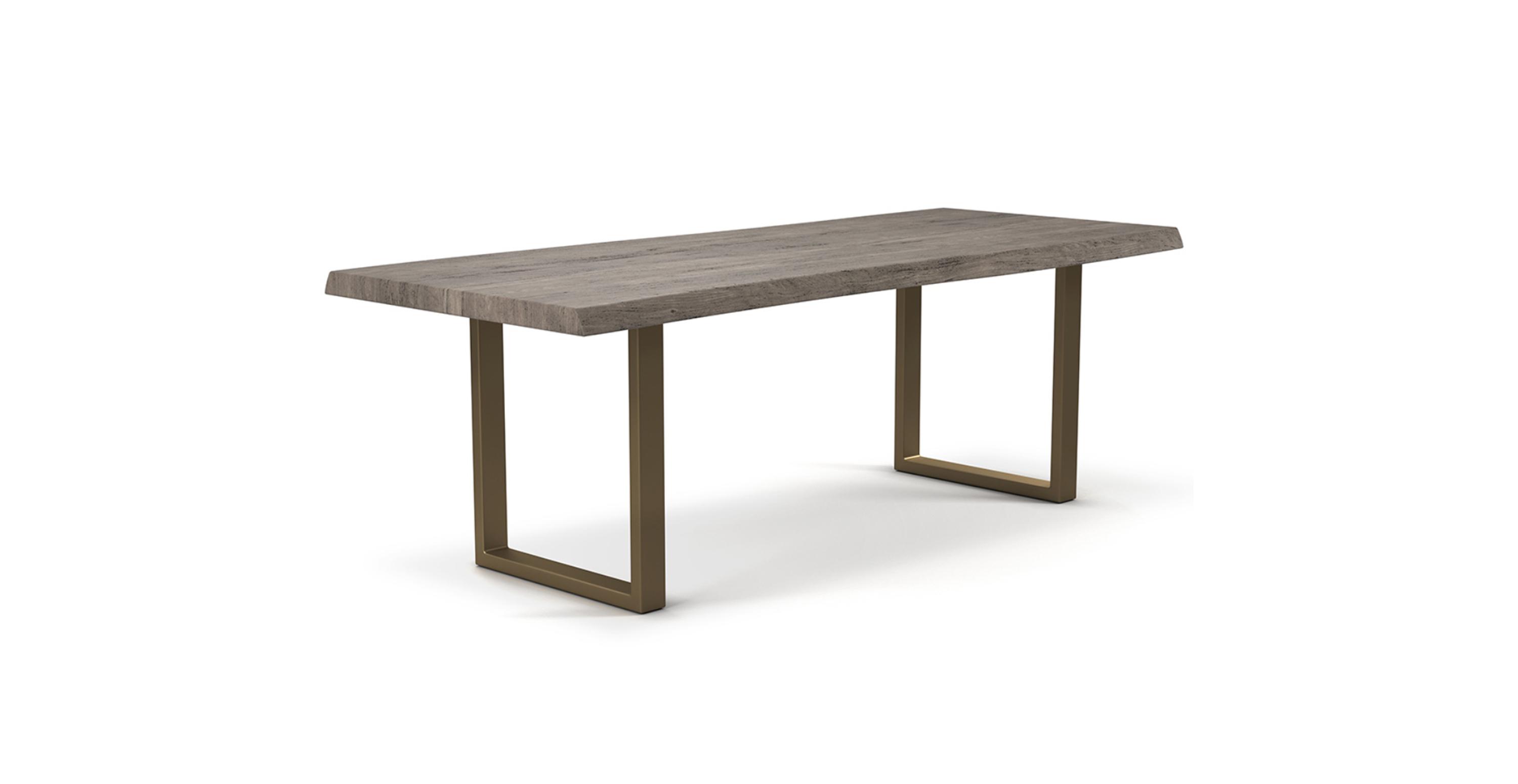 Orchard Brass Aluminum U Base Wooden Dining Table -  Wood Top And Aluminum Base Sandblasted Grey 79"