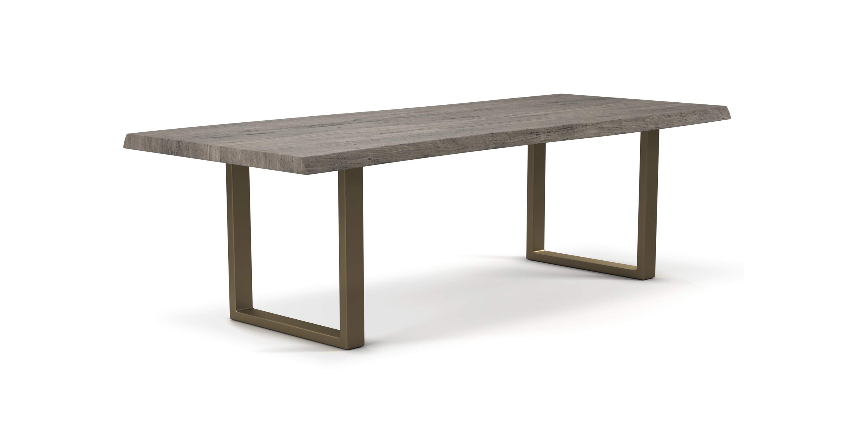 Orchard Brass Aluminum U Base Wooden Dining Table -  Wood Top And Aluminum Base Sandblasted Grey 92"