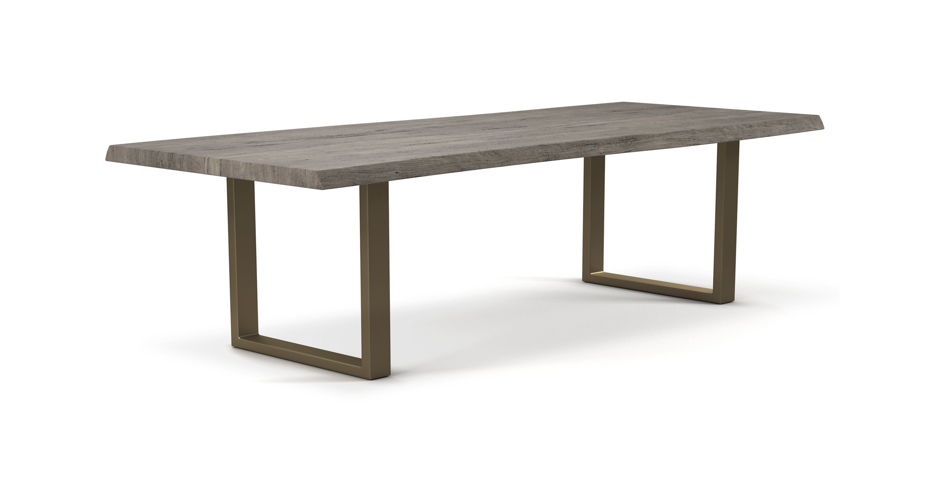 Orchard Brass Aluminum U Base Wooden Dining Table -  Wood Top And Aluminum Base Sandblasted Grey 116"