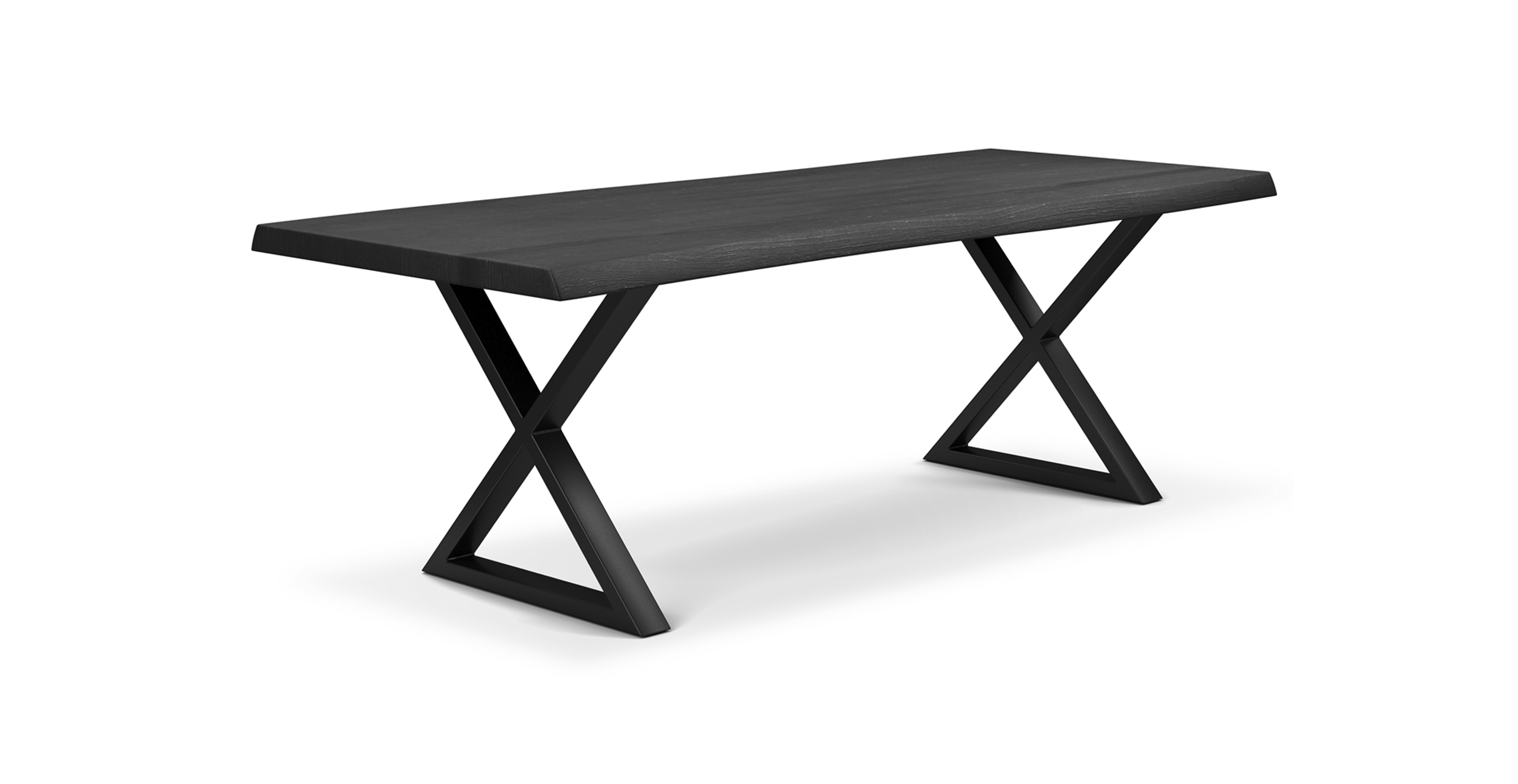Orchard Black Aluminum X Base Wooden Dining Table - Wood Top And Aluminum Base Ebonized 79"
