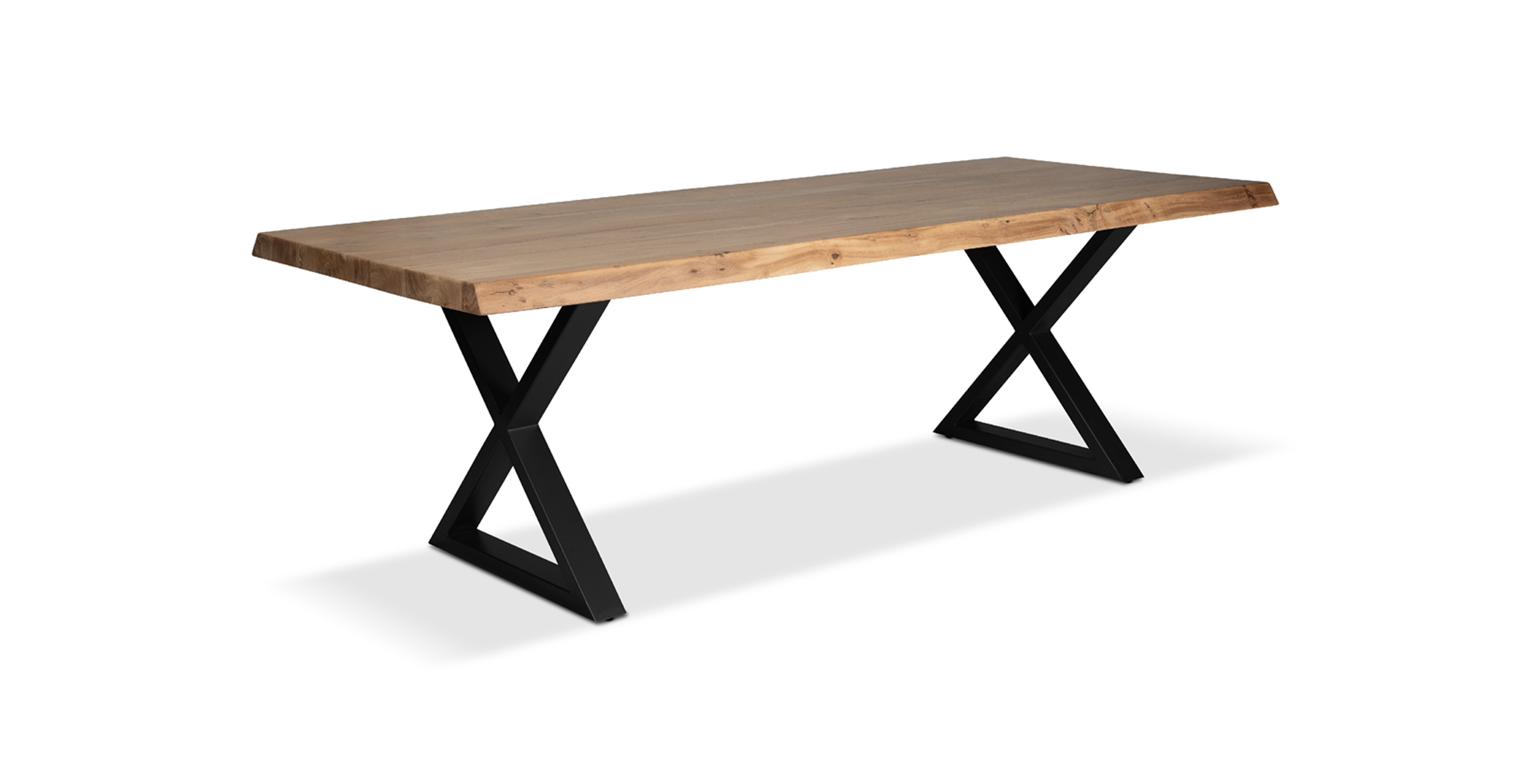 Orchard Black Aluminum X Base Wooden Dining Table -  Wood Top And Aluminum Base Teak 79"