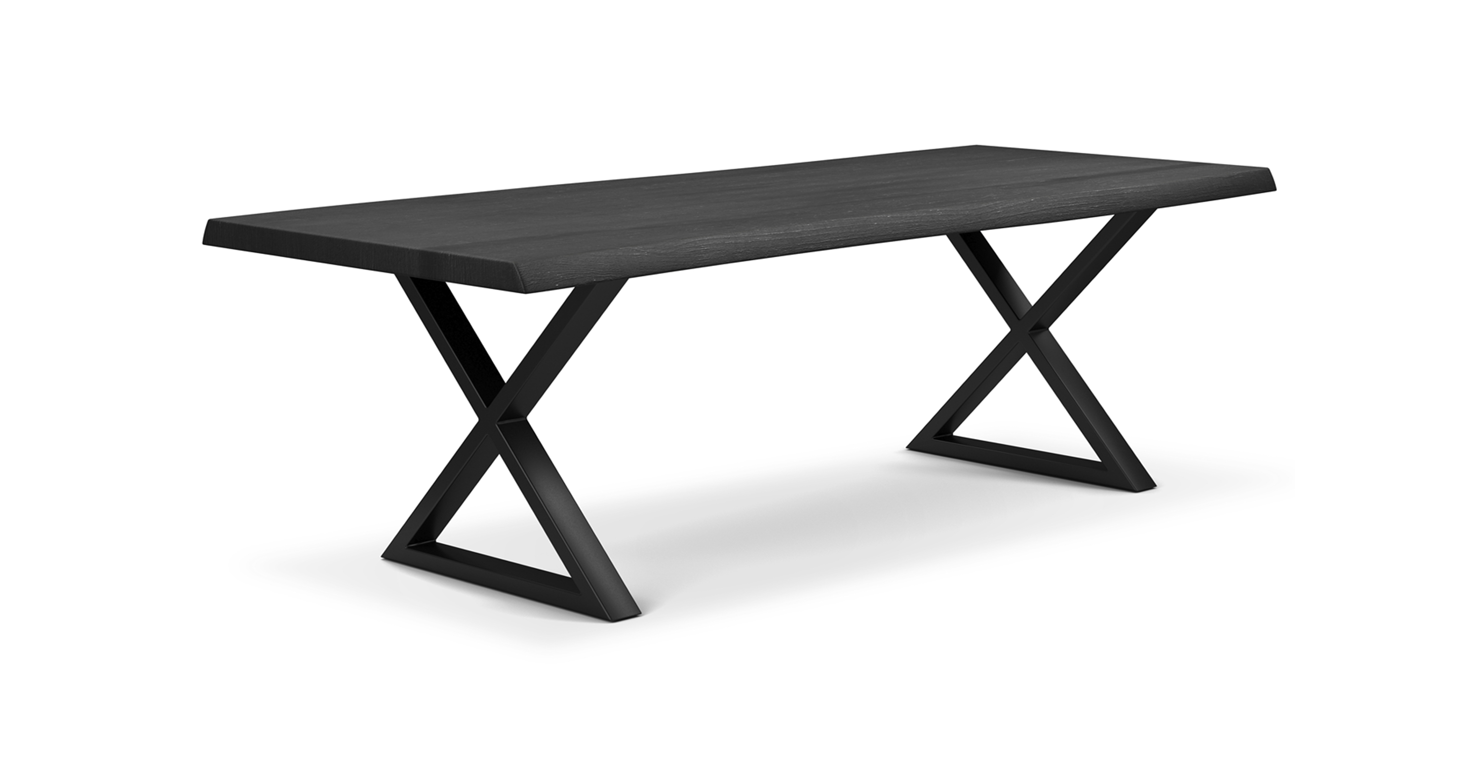 Orchard Black Aluminum X Base Wooden Dining Table -  Wood Top And Aluminum Base Ebonized 92"