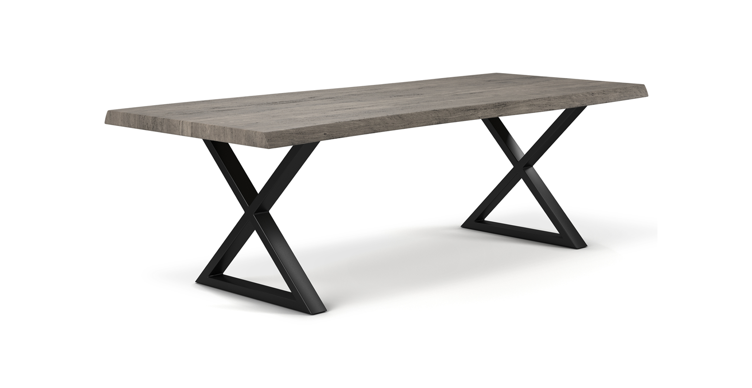 Orchard Black Aluminum X Base Wooden Dining Table - Wood Top And Aluminum Base Sandblasted Grey 92"