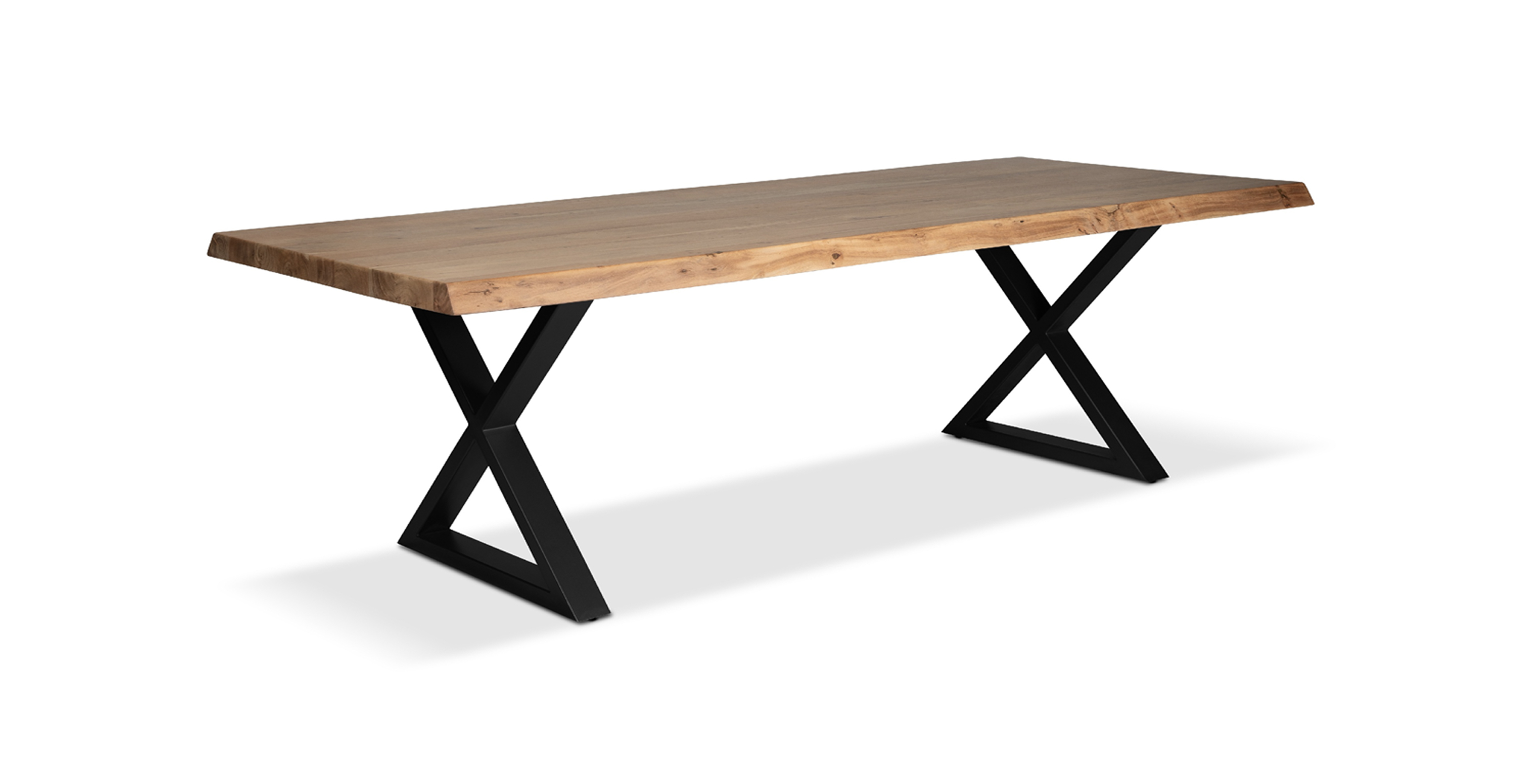 Orchard Black Aluminum X Base Wooden Dining Table - Wood Top And Aluminum Base Teak 92"