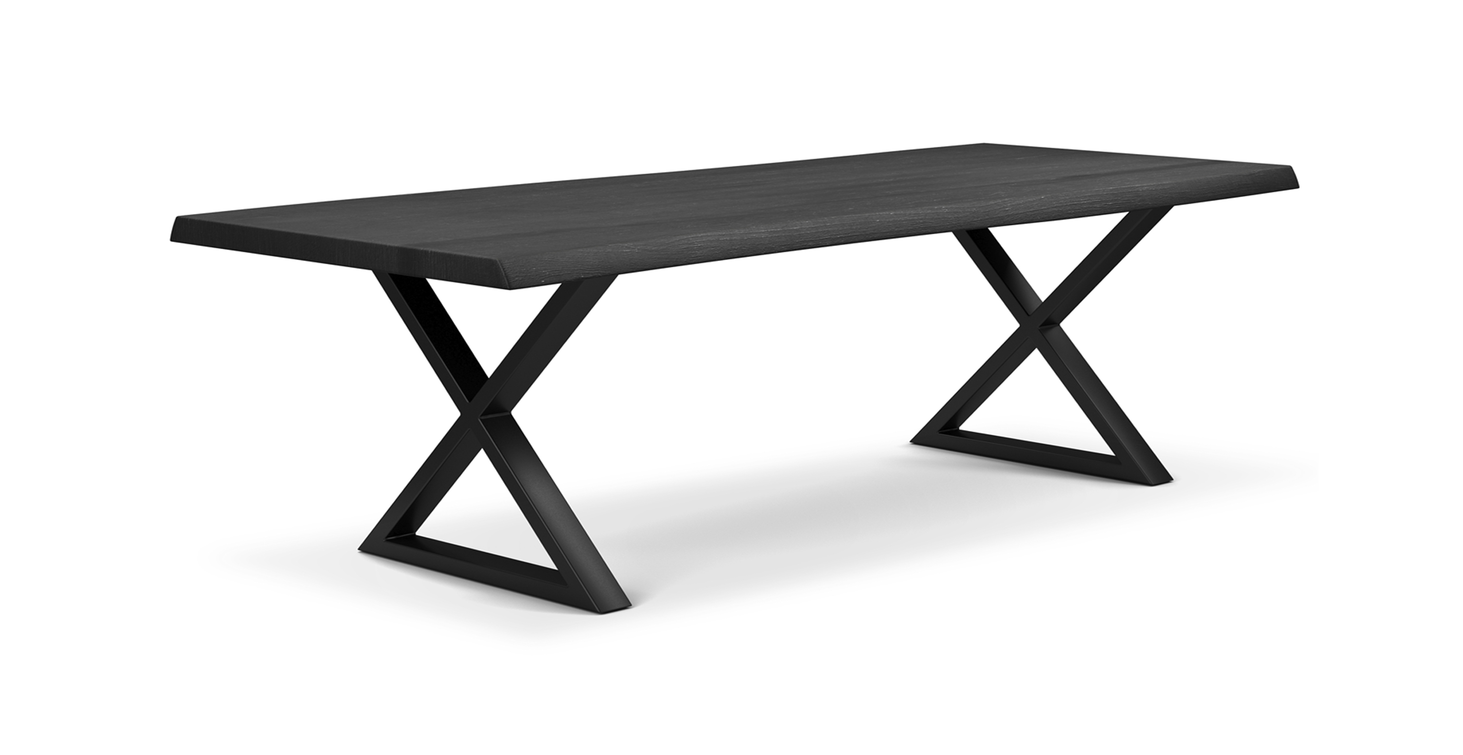 Orchard Black Aluminum X Base Wooden Dining Table -  Wood Top And Aluminum Base Ebonized 116"
