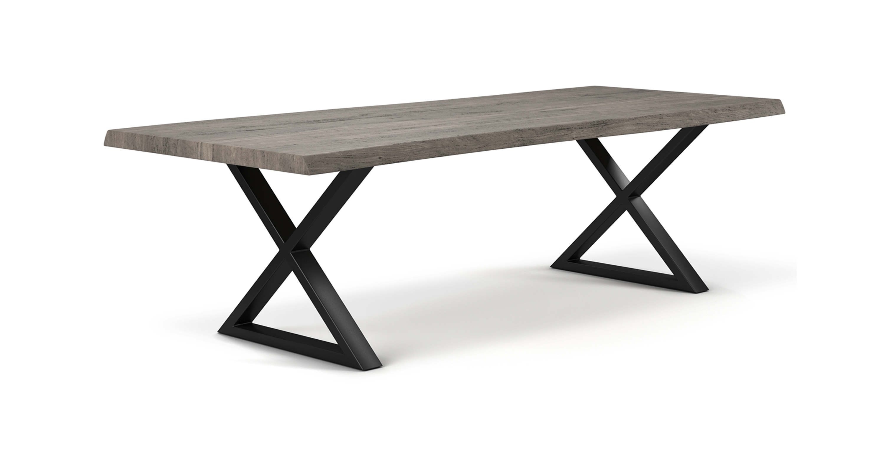 Orchard Black Aluminum X Base Wooden Dining Table - Wood Top And Aluminum Base Sandblasted Grey 116"