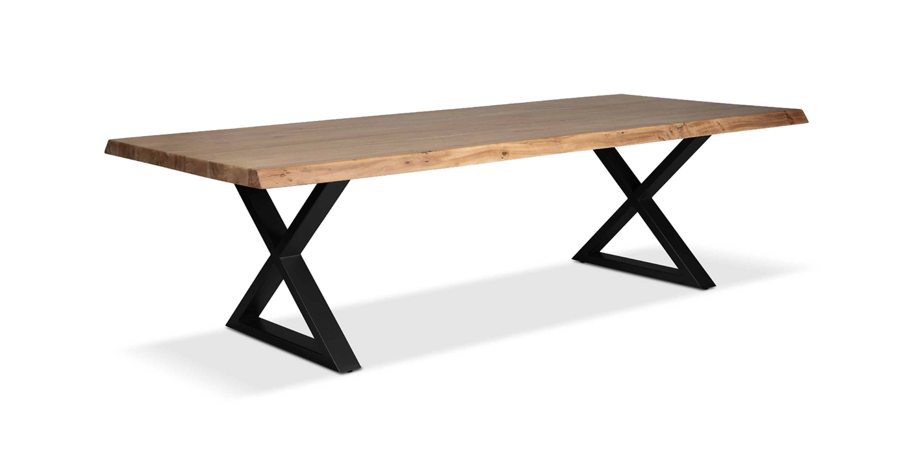 Orchard Black Aluminum X Base Wooden Dining Table - Wood Top And Aluminum Base Teak 116"