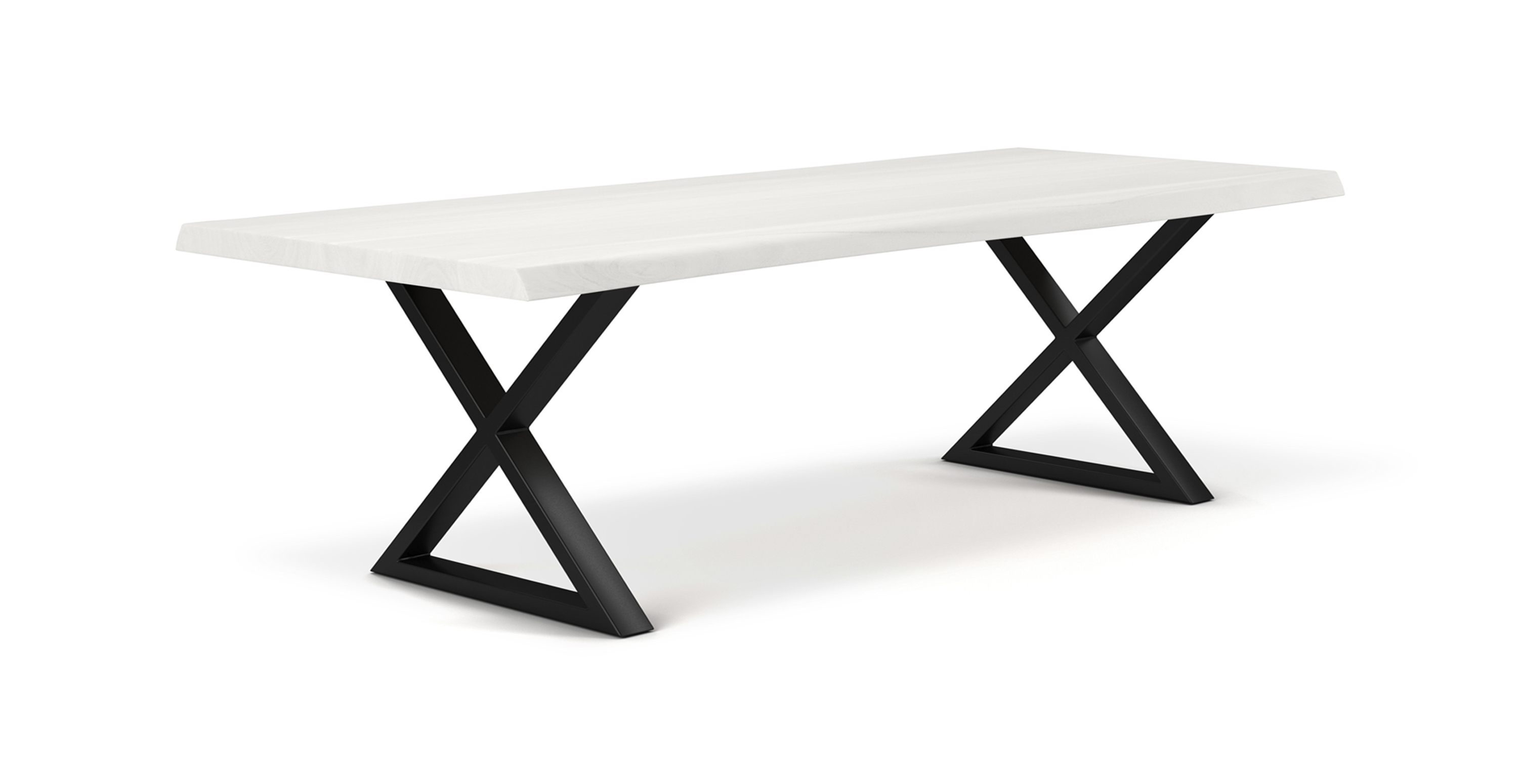 Orchard Black Aluminum X Base Wooden Dining Table -  Wood Top And Aluminum Base White Wash 116"