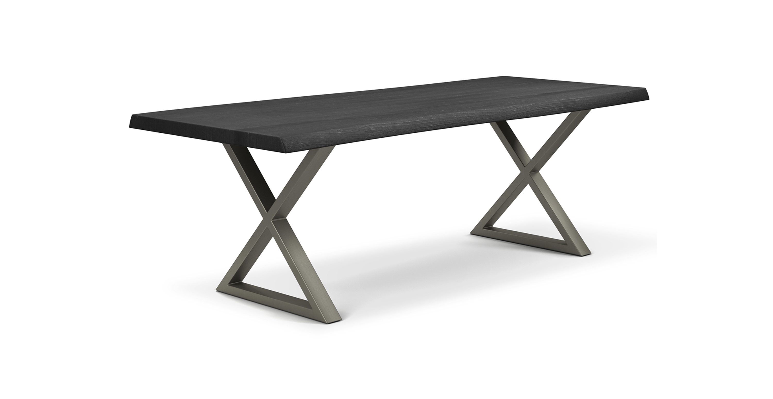 Orchard Pewter Aluminum X Base Wooden Dining Table -  Wood Top And Aluminum Base Ebonized 79"