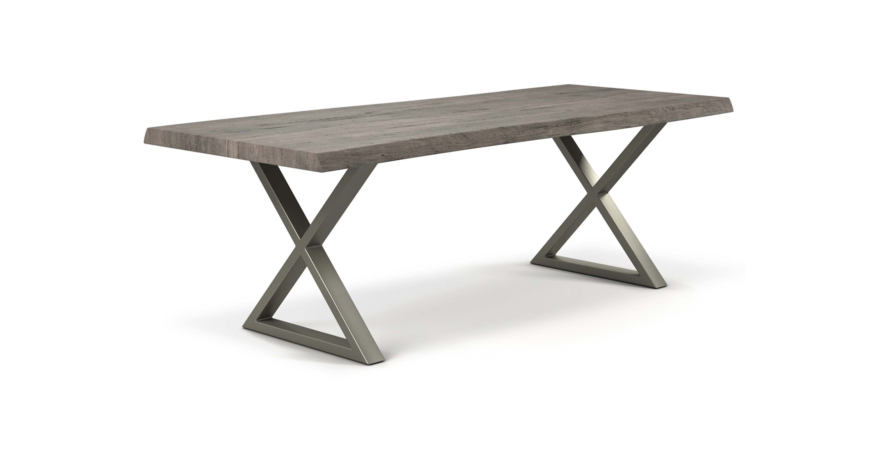 Orchard Pewter Aluminum X Base Wooden Dining Table -  Wood Top And Aluminum Base Sandblasted Grey 79"