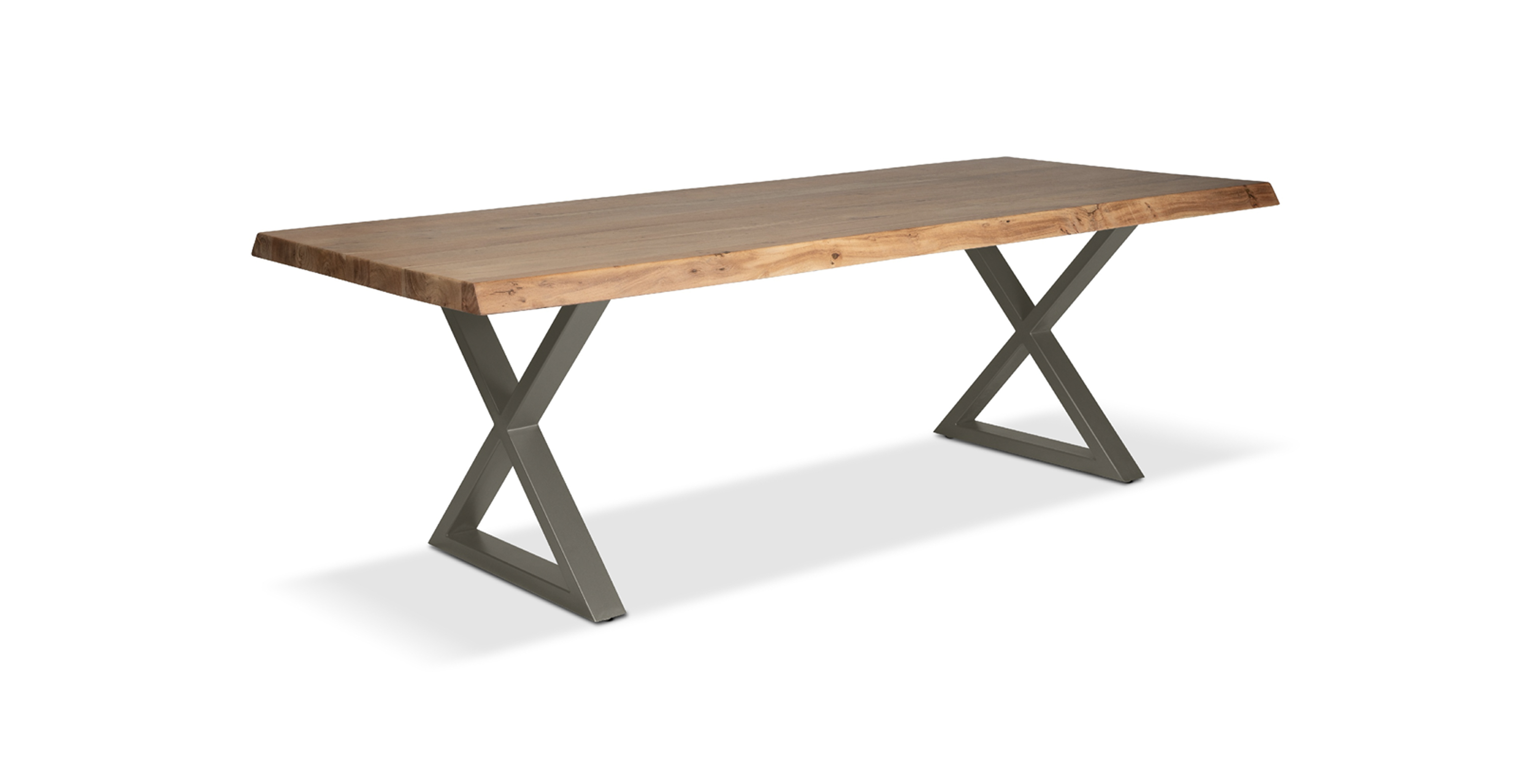 Orchard Pewter Aluminum X Base Wooden Dining Table -  Wood Top And Aluminum Base Teak 79"