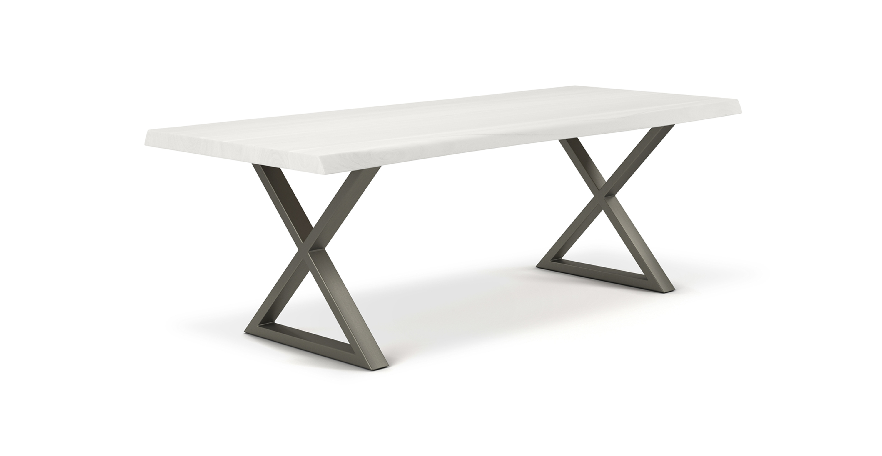 Orchard Pewter Aluminum X Base Wooden Dining Table -  Wood Top And Aluminum Base White Wash 79"