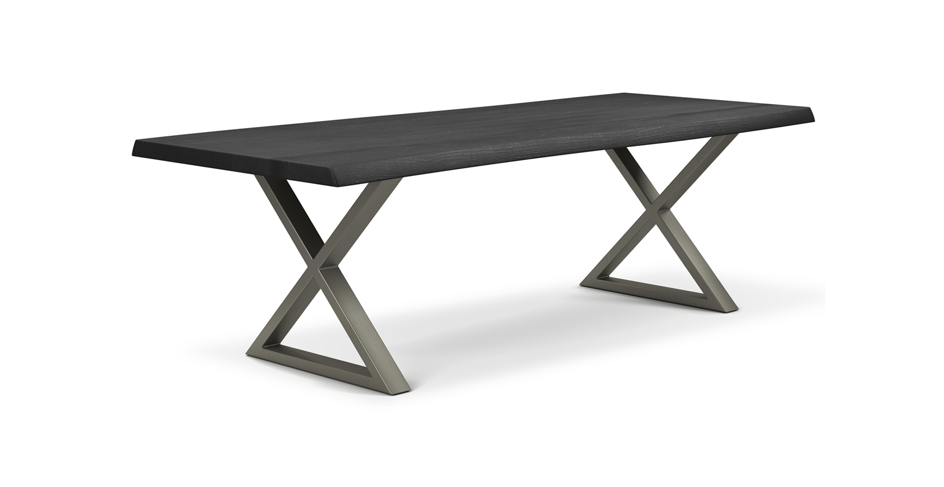 Orchard Pewter Aluminum X Base Wooden Dining Table -  Wood Top And Aluminum Base Ebonized 92"