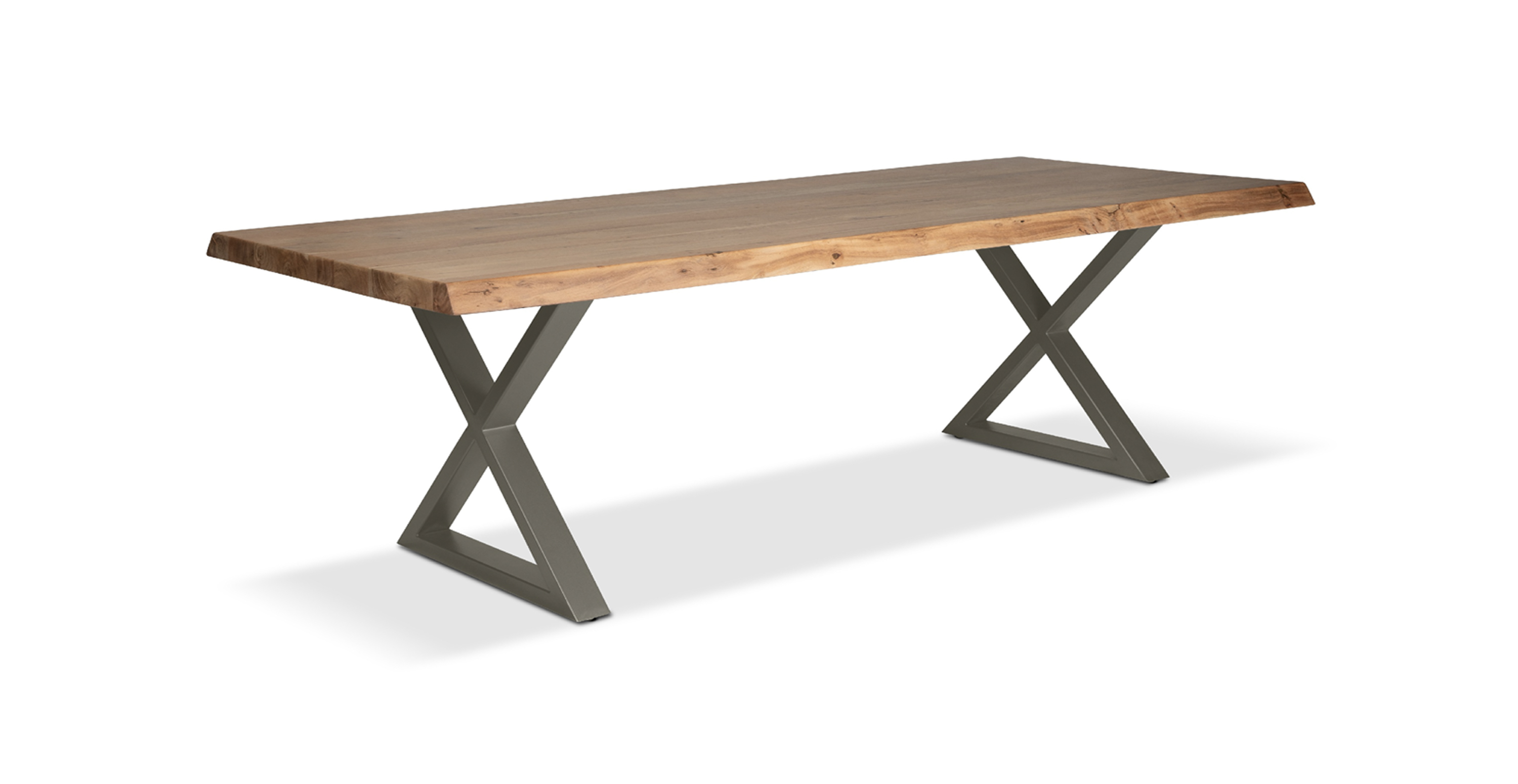 Orchard Pewter Aluminum X Base Wooden Dining Table -  Wood Top And Aluminum Base Teak 92"