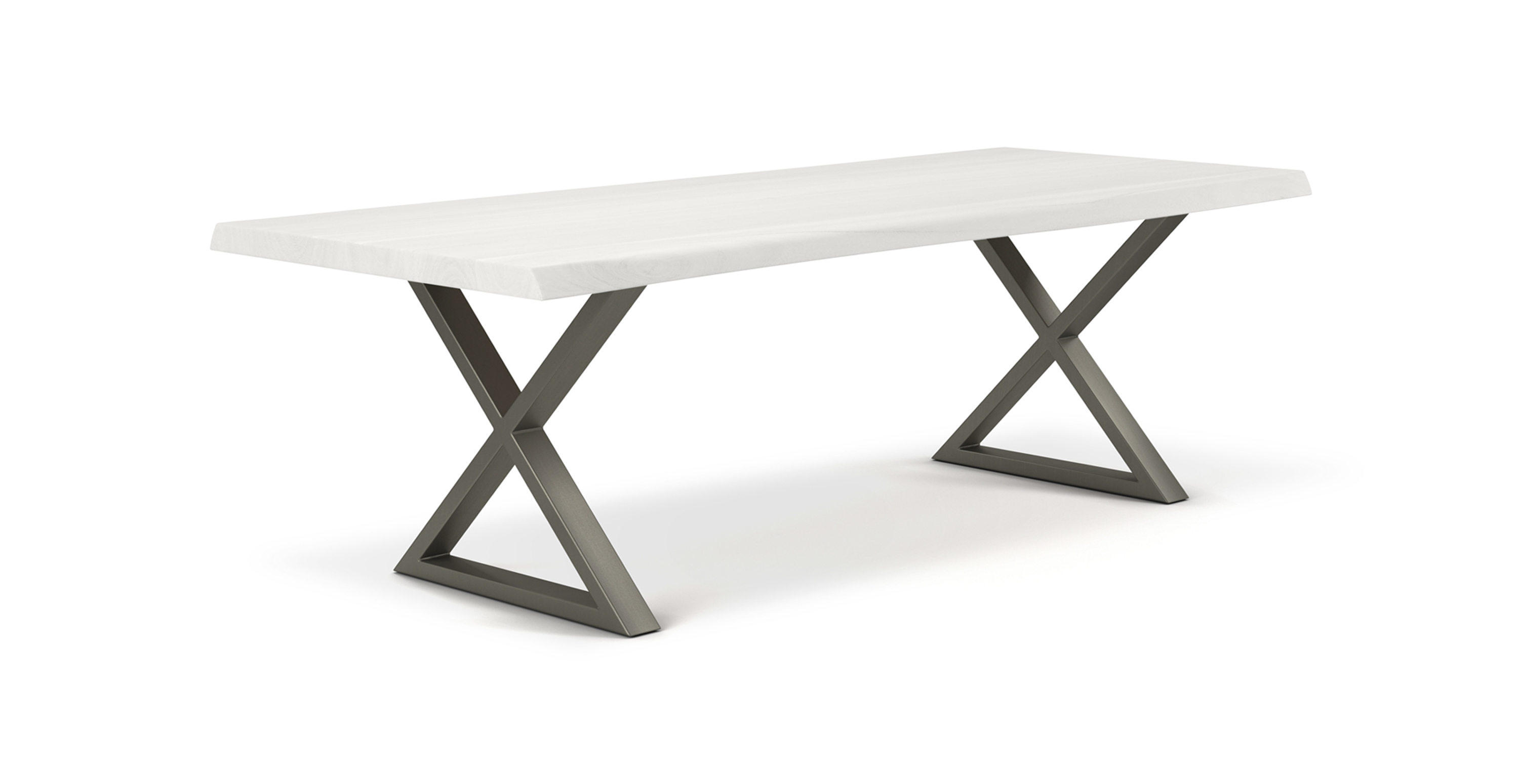 Orchard Pewter Aluminum X Base Wooden Dining Table -  Wood Top And Aluminum Base White Wash 92"