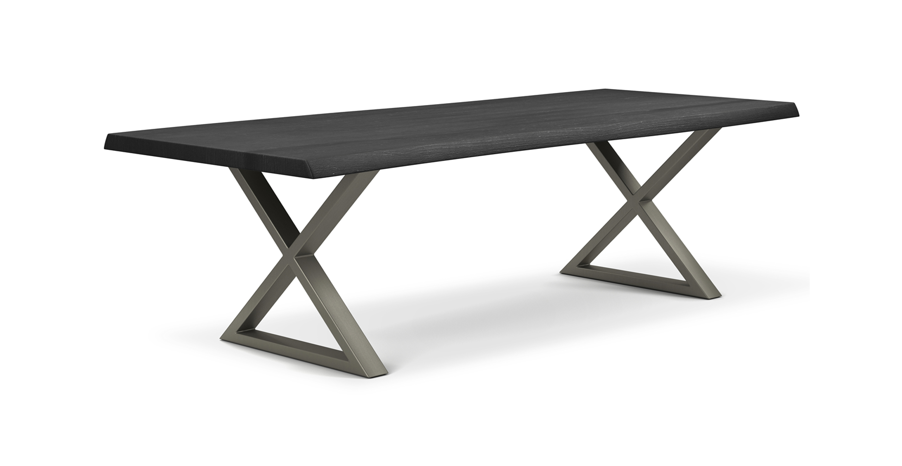 Orchard Pewter Aluminum X Base Wooden Dining Table -  Wood Top And Aluminum Base Ebonized 116"