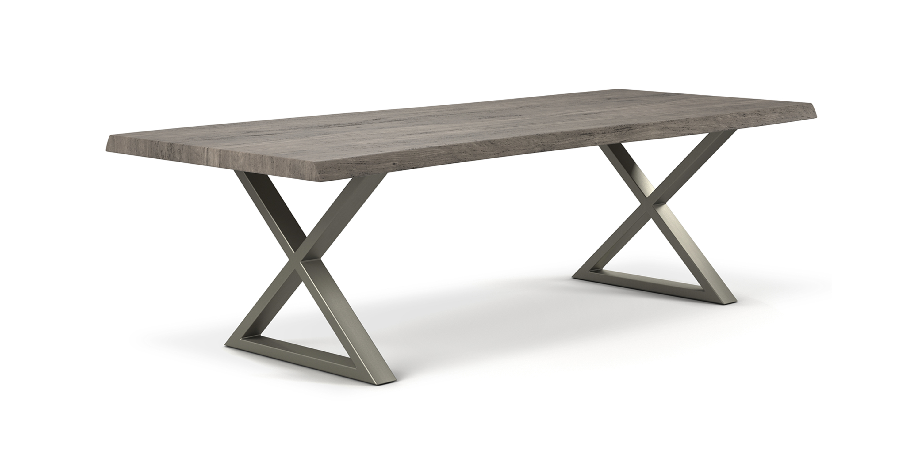 Orchard Pewter Aluminum X Base Wooden Dining Table -  Wood Top And Aluminum Base Sandblasted Grey 116"