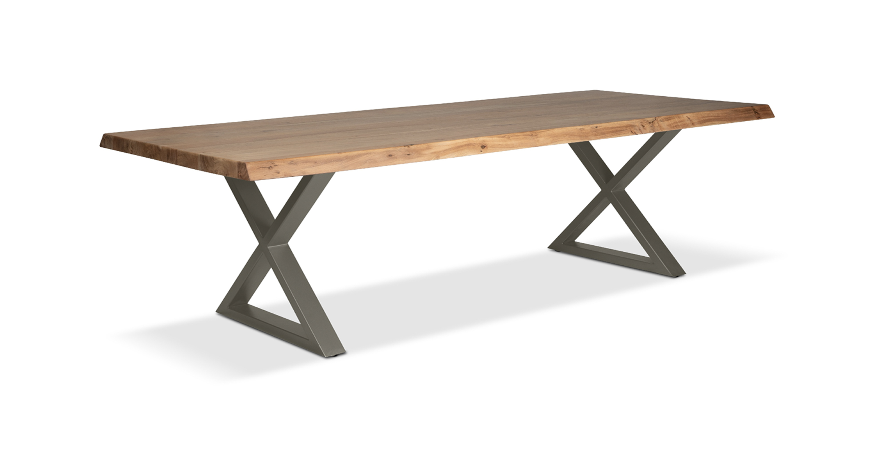 Orchard Pewter Aluminum X Base Wooden Dining Table -  Wood Top And Aluminum Base Teak 116"