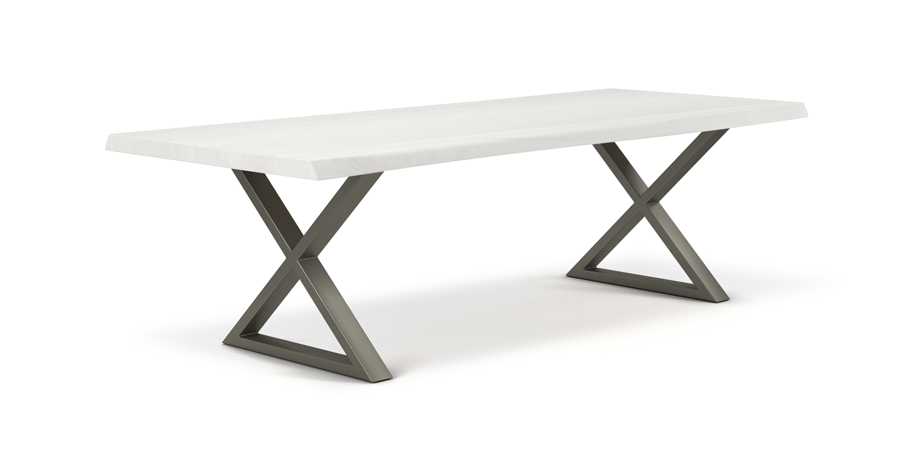 Orchard Pewter Aluminum X Base Wooden Dining Table -  Wood Top And Aluminum Base White Wash 116"