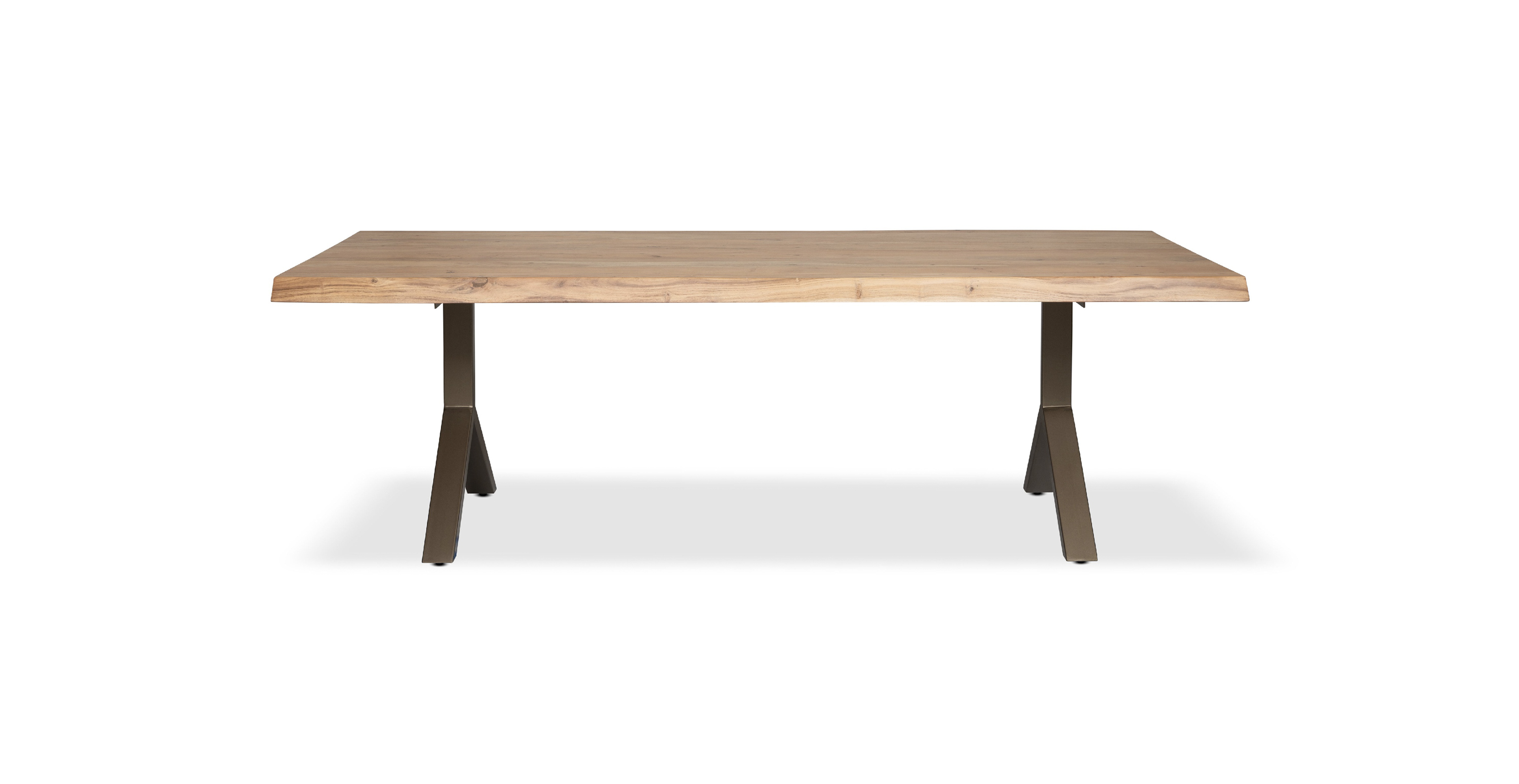 Orchard Brass Aluminum Y Base Wooden Dining Table -  Wood Top And Aluminum Base Teak 79"