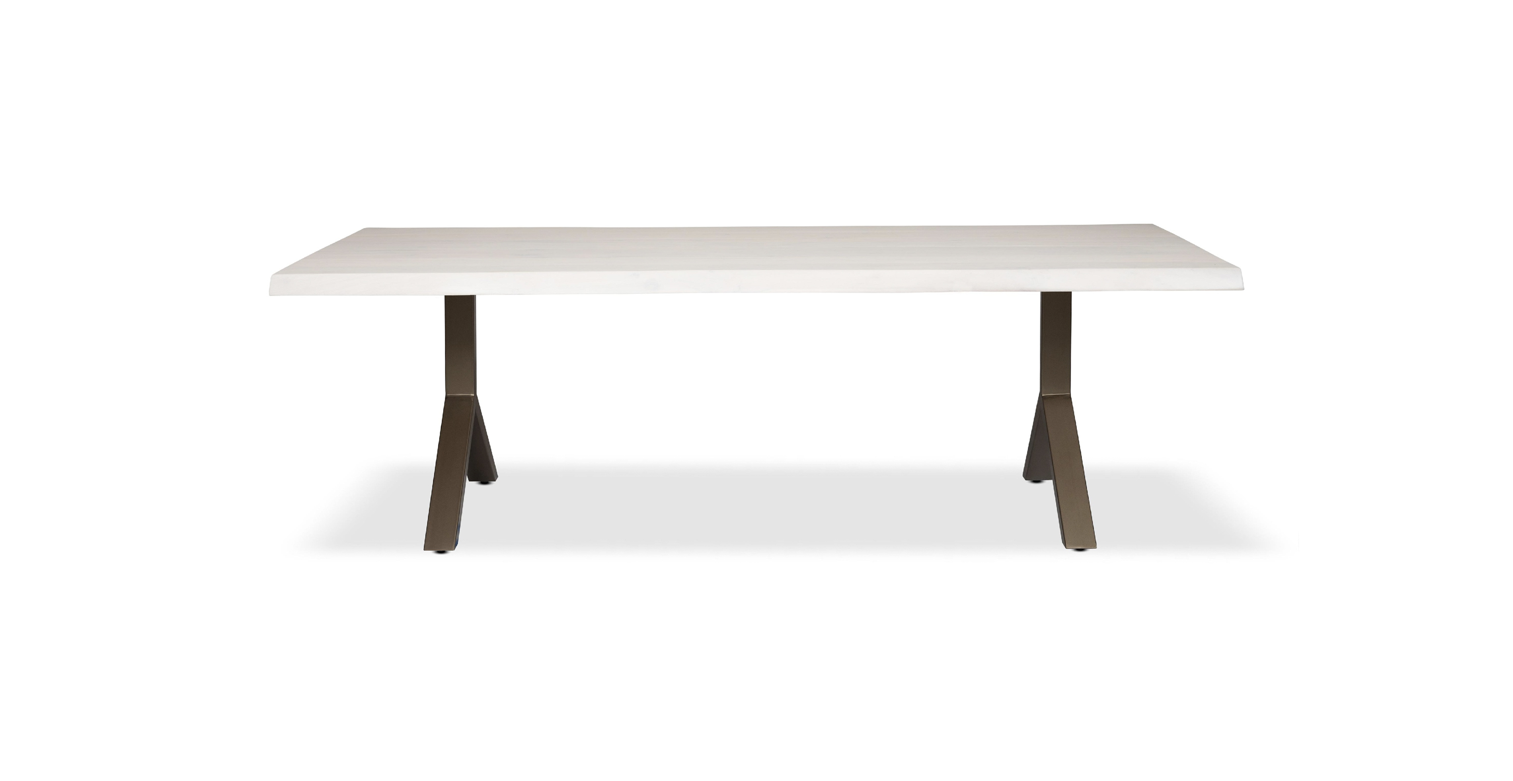 Orchard Brass Aluminum Y Base Wooden Dining Table -  Wood Top And Aluminum Base White Wash 79"