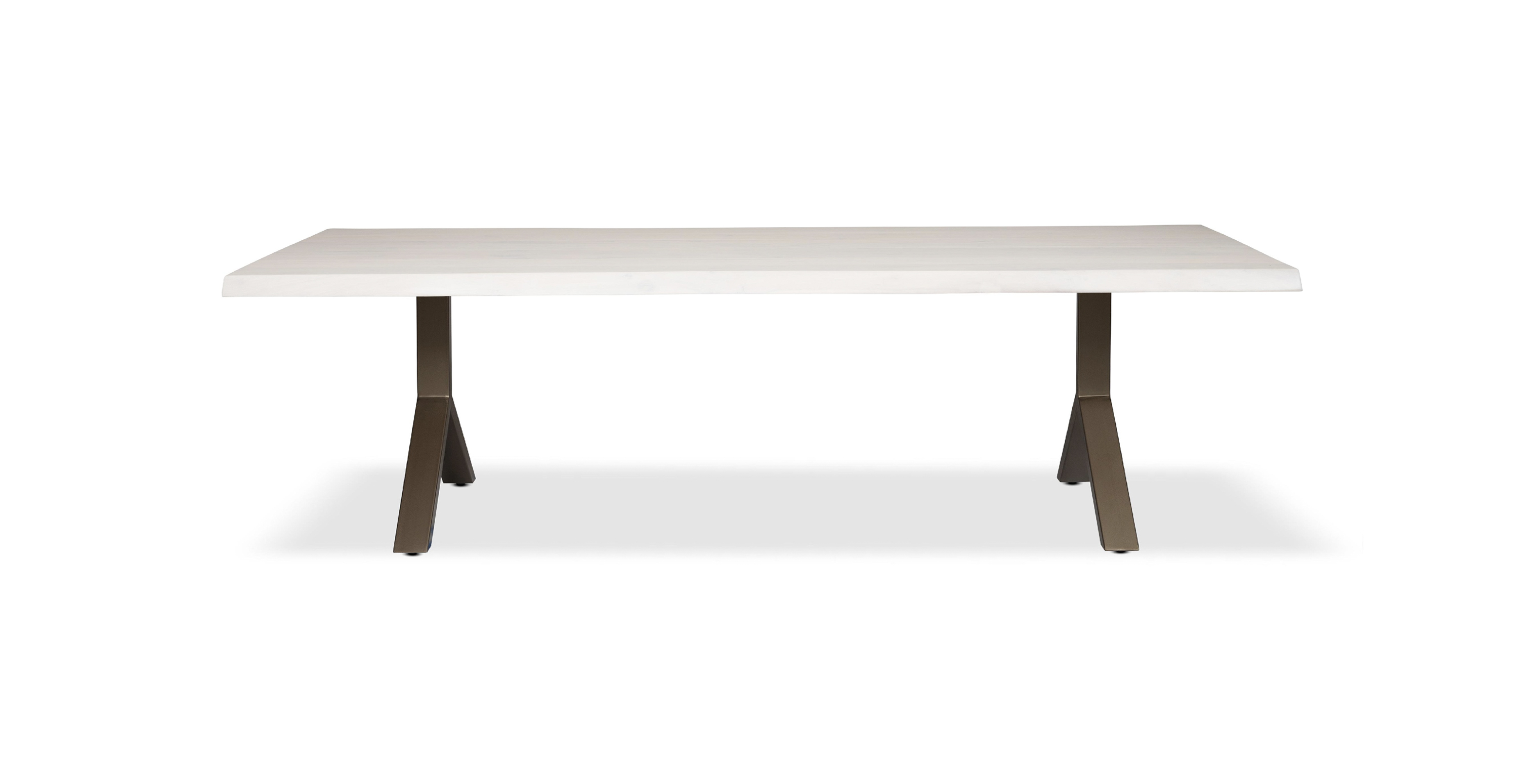 Orchard Brass Aluminum Y Base Wooden Dining Table -  Wood Top And Aluminum Base White Wash 92"