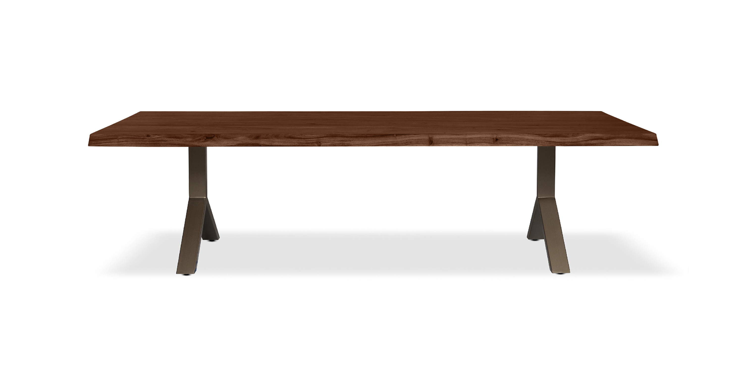 Orchard Brass Aluminum Y Base Wooden Dining Table -  Wood Top And Aluminum Base Americano 116"