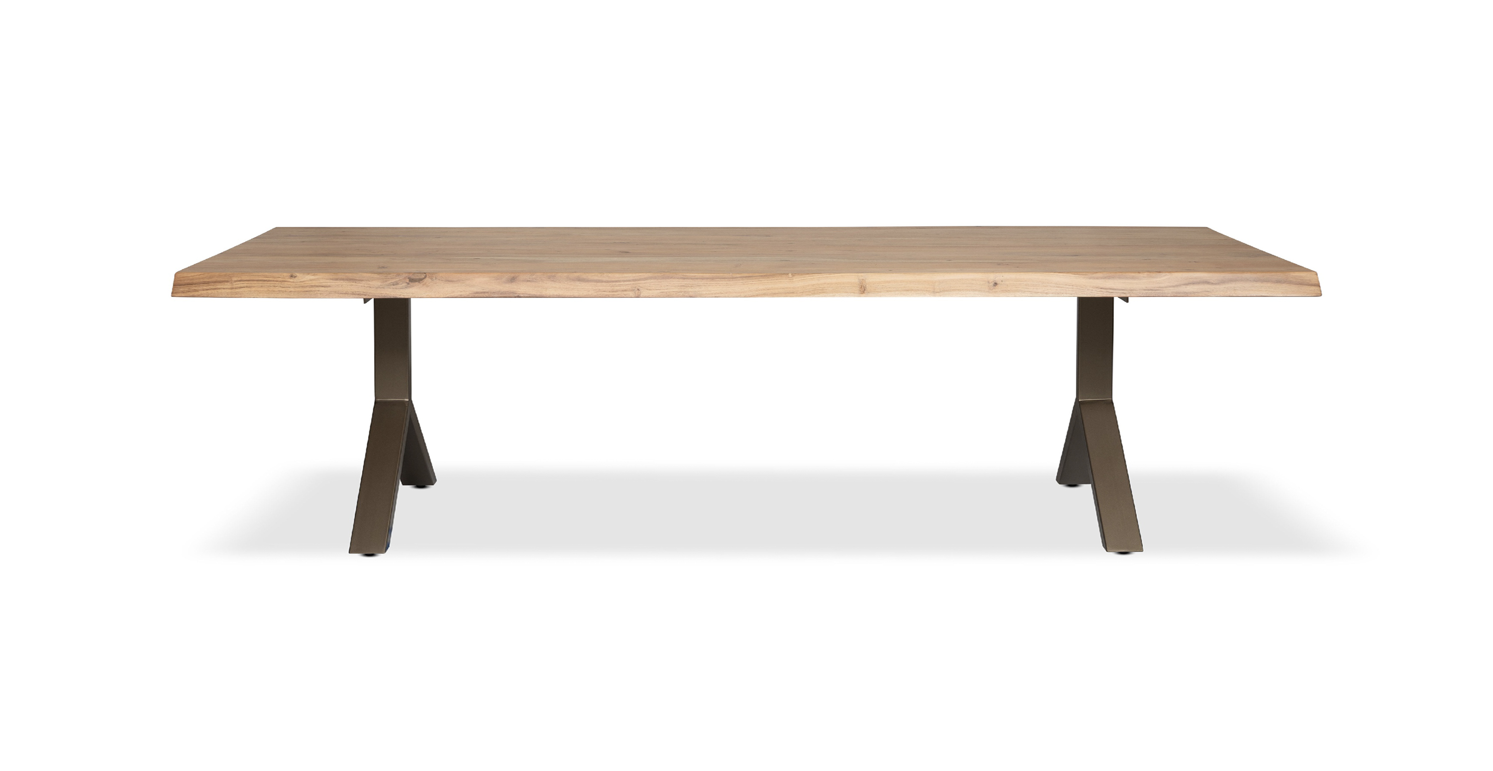 Orchard Brass Aluminum Y Base Wooden Dining Table -  Wood Top And Aluminum Base Teak 116"