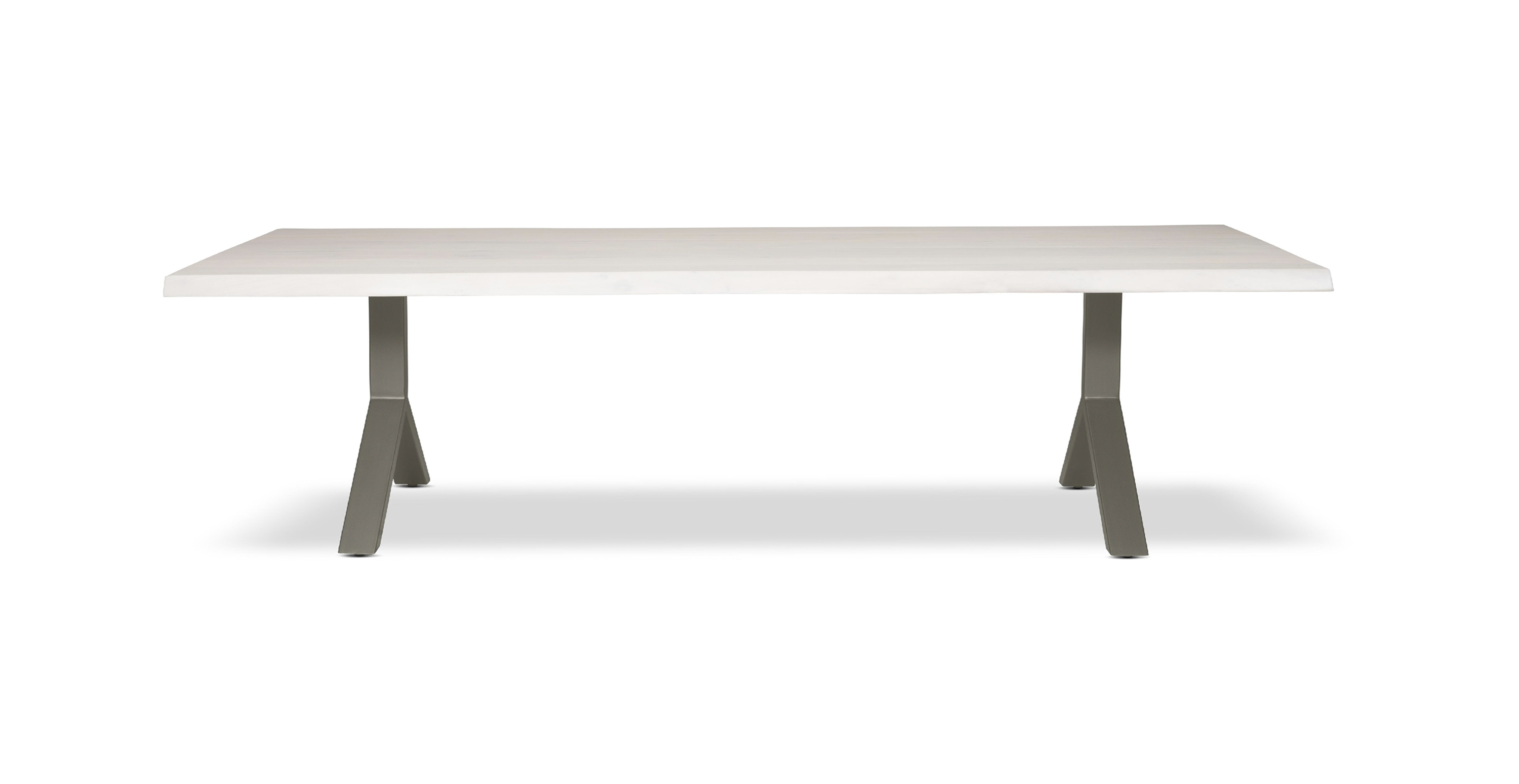Orchard Pewter Aluminum Y Base Wooden Dining Table -  Wood Top And Aluminum Base White Wash 116"