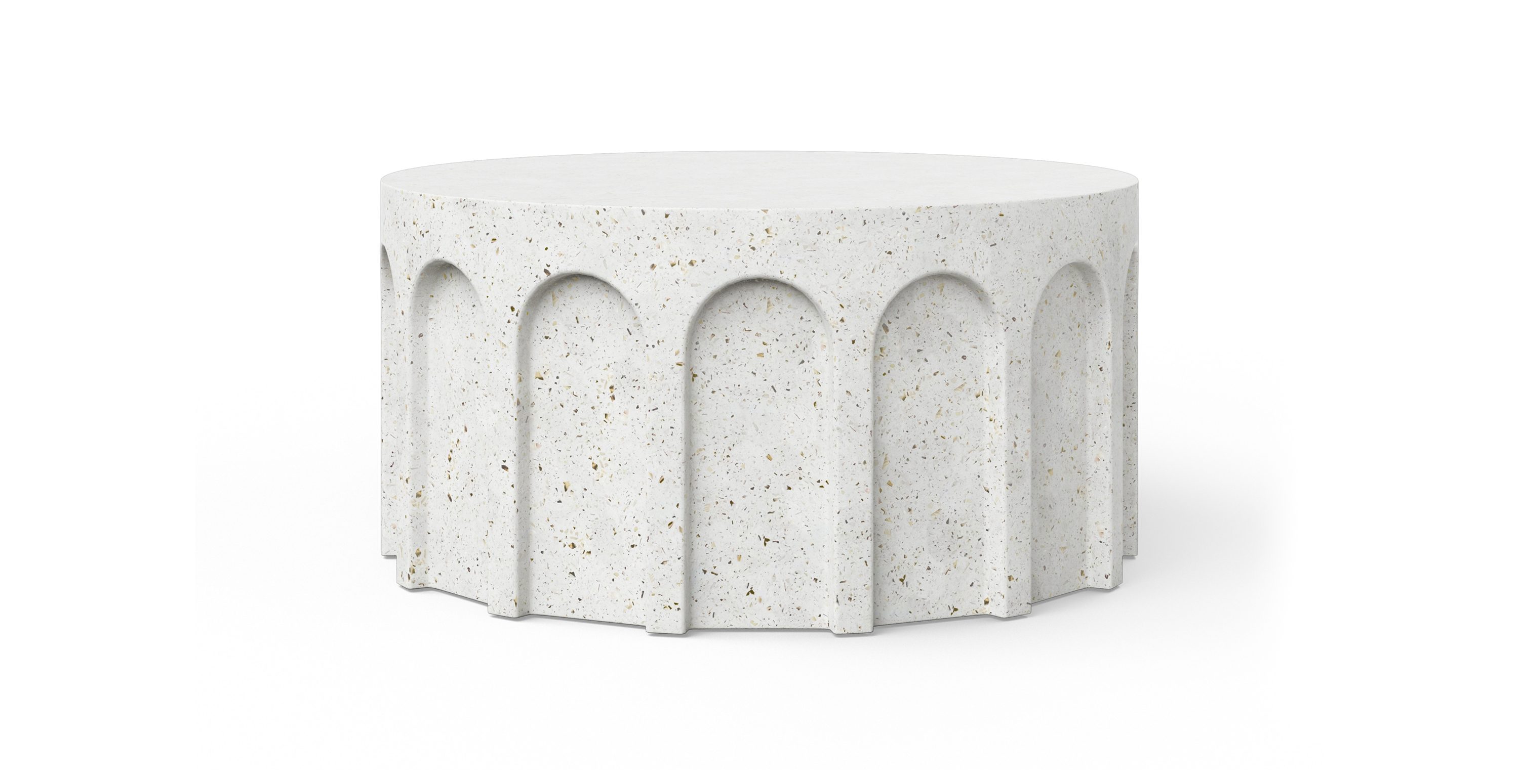Metropolis Modern Indoor/Outdoor Round Concrete Coffee Table -  Fiber-reinforced Concrete Ivory Terrazzo
