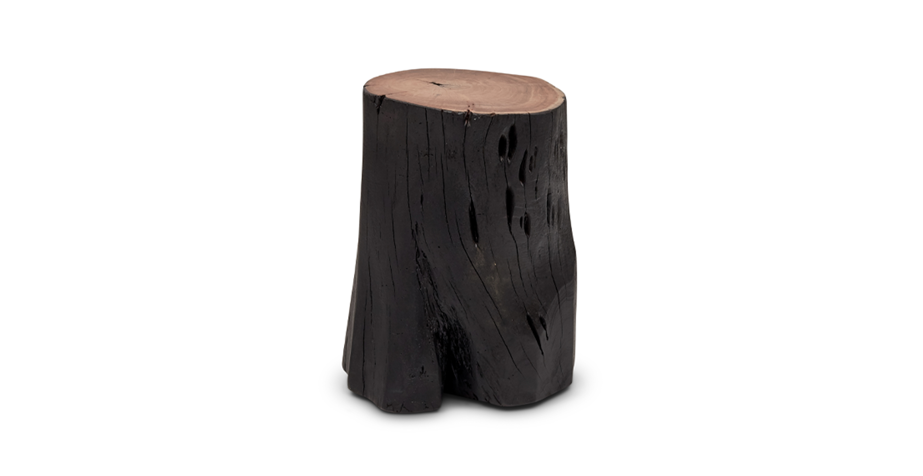 Natural Solid Wood Stump Accent Stool - Wood Ebonized