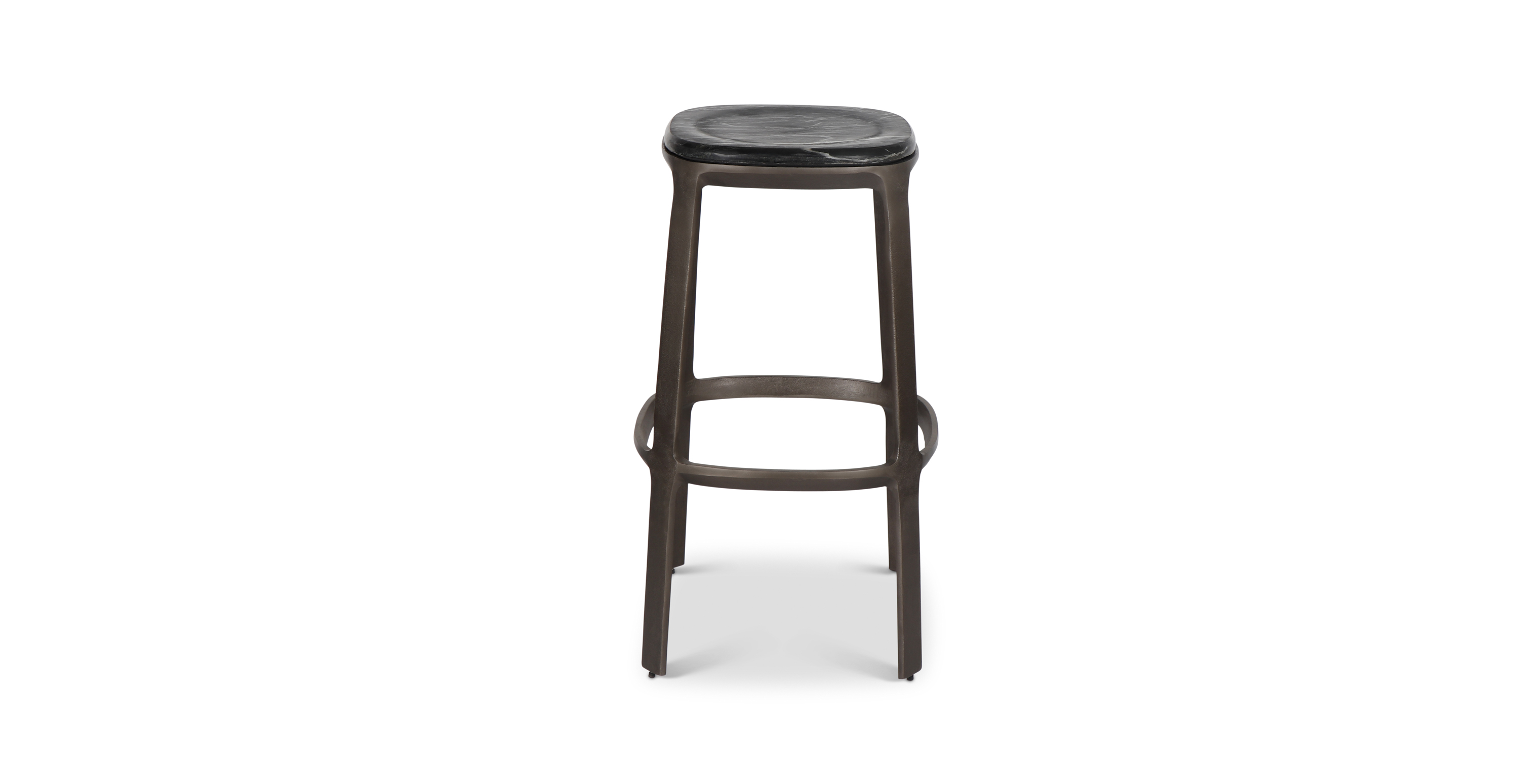Wooster Marble Contemporary Bar Stool -  Marble Top - Aluminum Base Fantasy Black - Bronze Finish