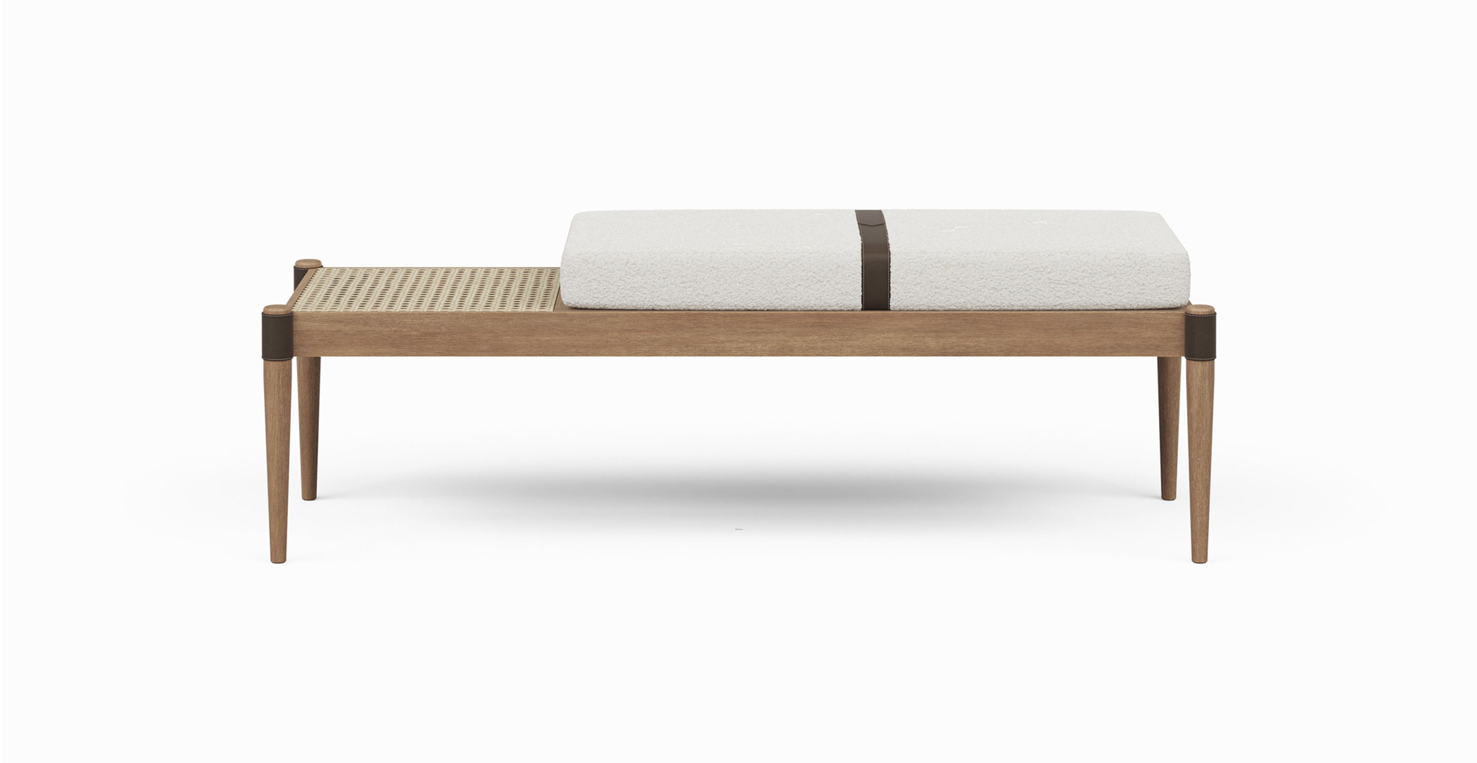 Norfolk Mid Century Rattan Bench -  Wood Nozes