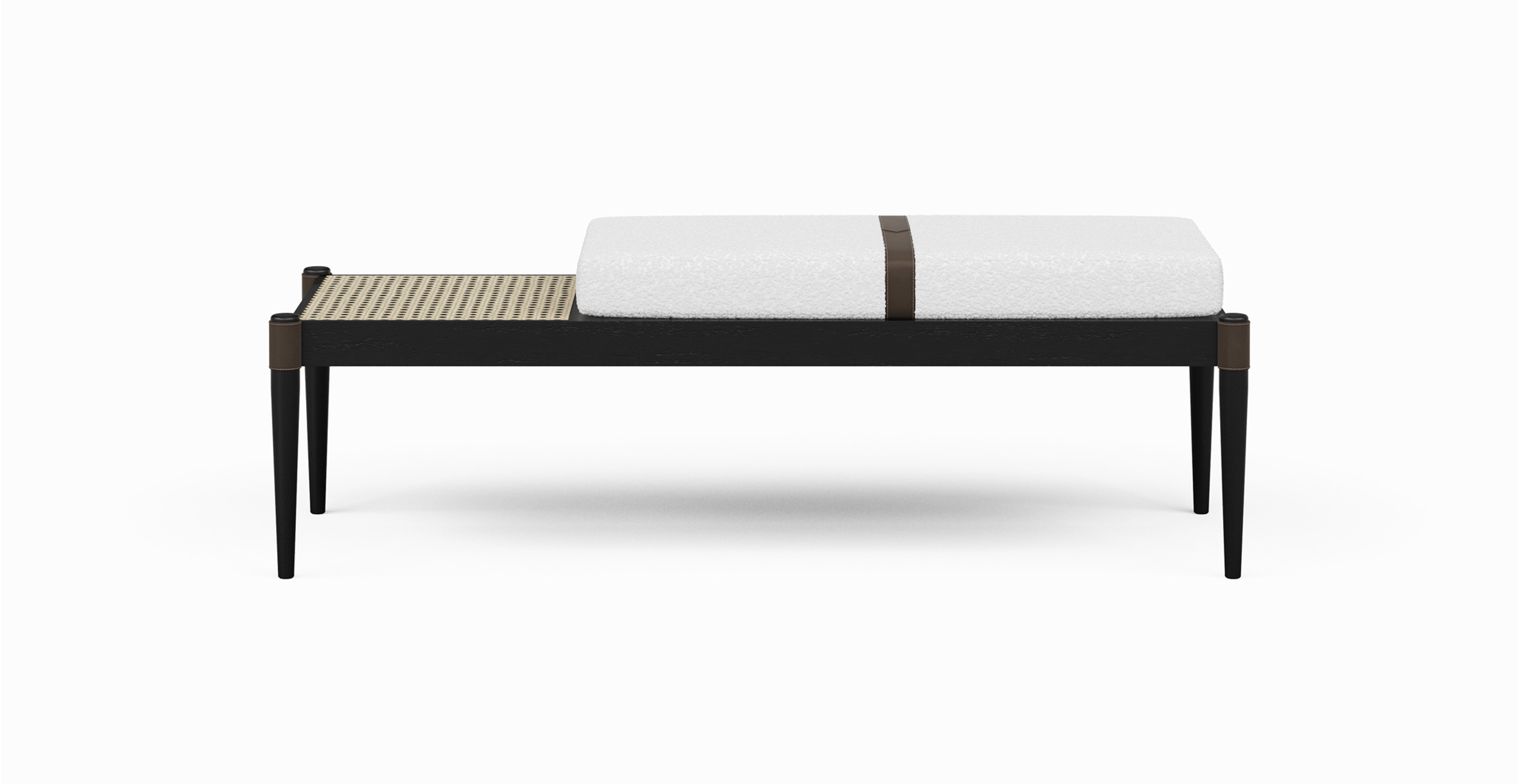 Norfolk Mid Century Rattan Bench -  Wood Black