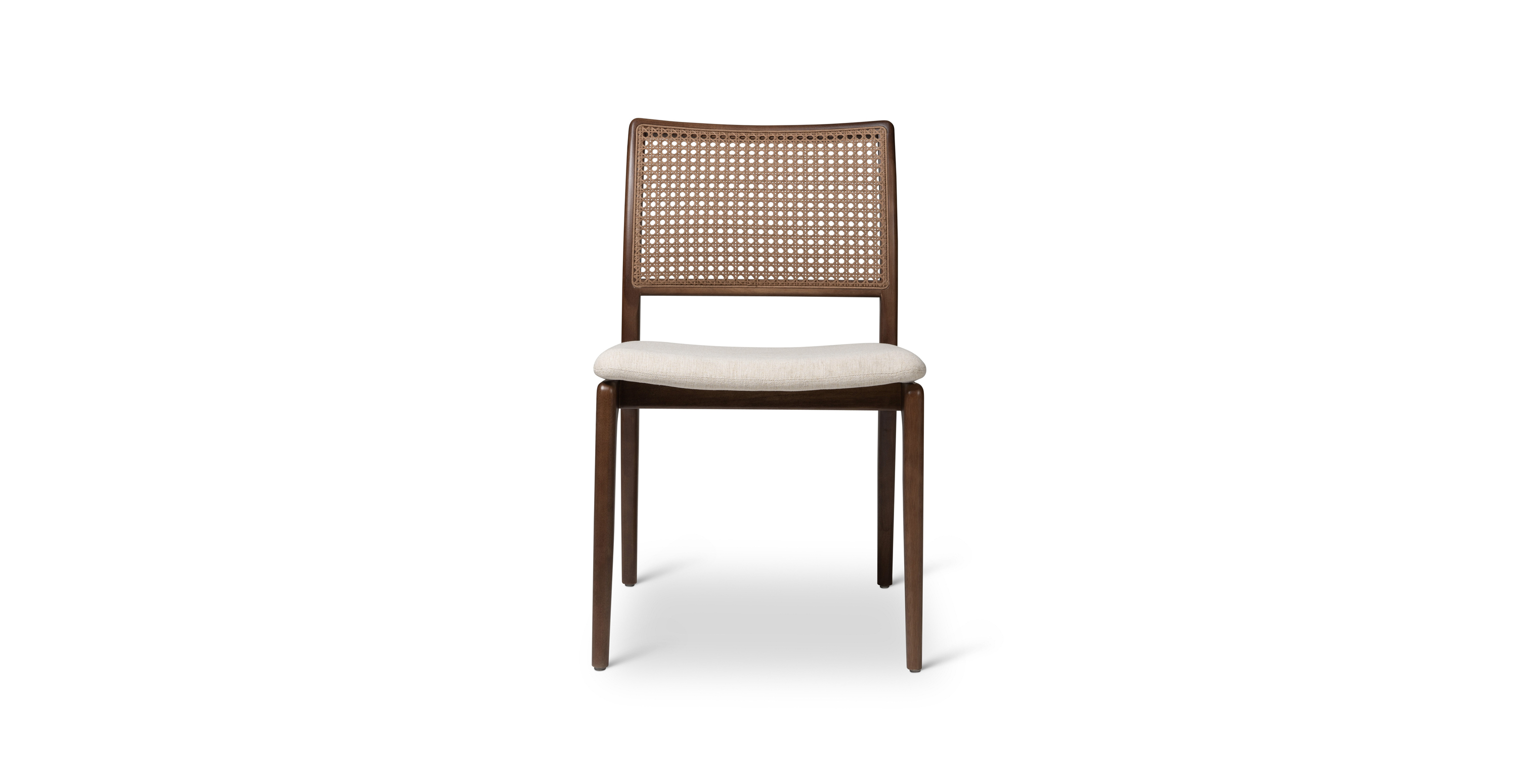Lafayette Mid Century Rattan Cane Side Chair -  Nogal Frame Medley Ivory