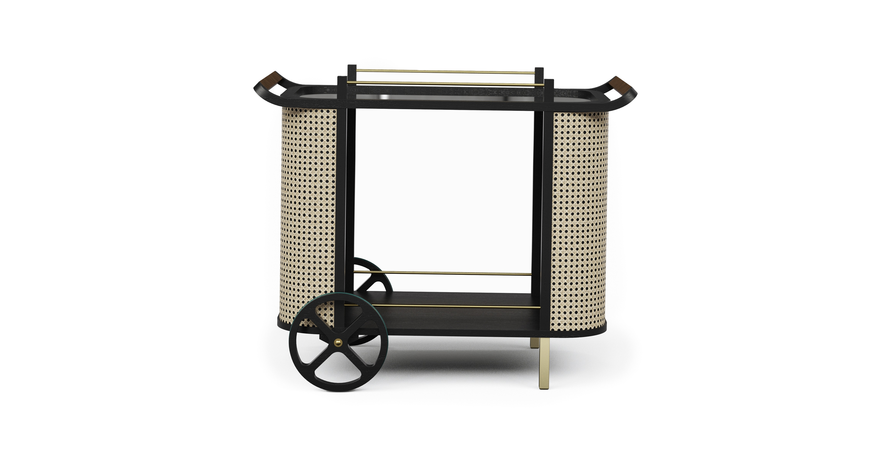 Jane Mid Century Rattan Bar Cart -  Wood Black